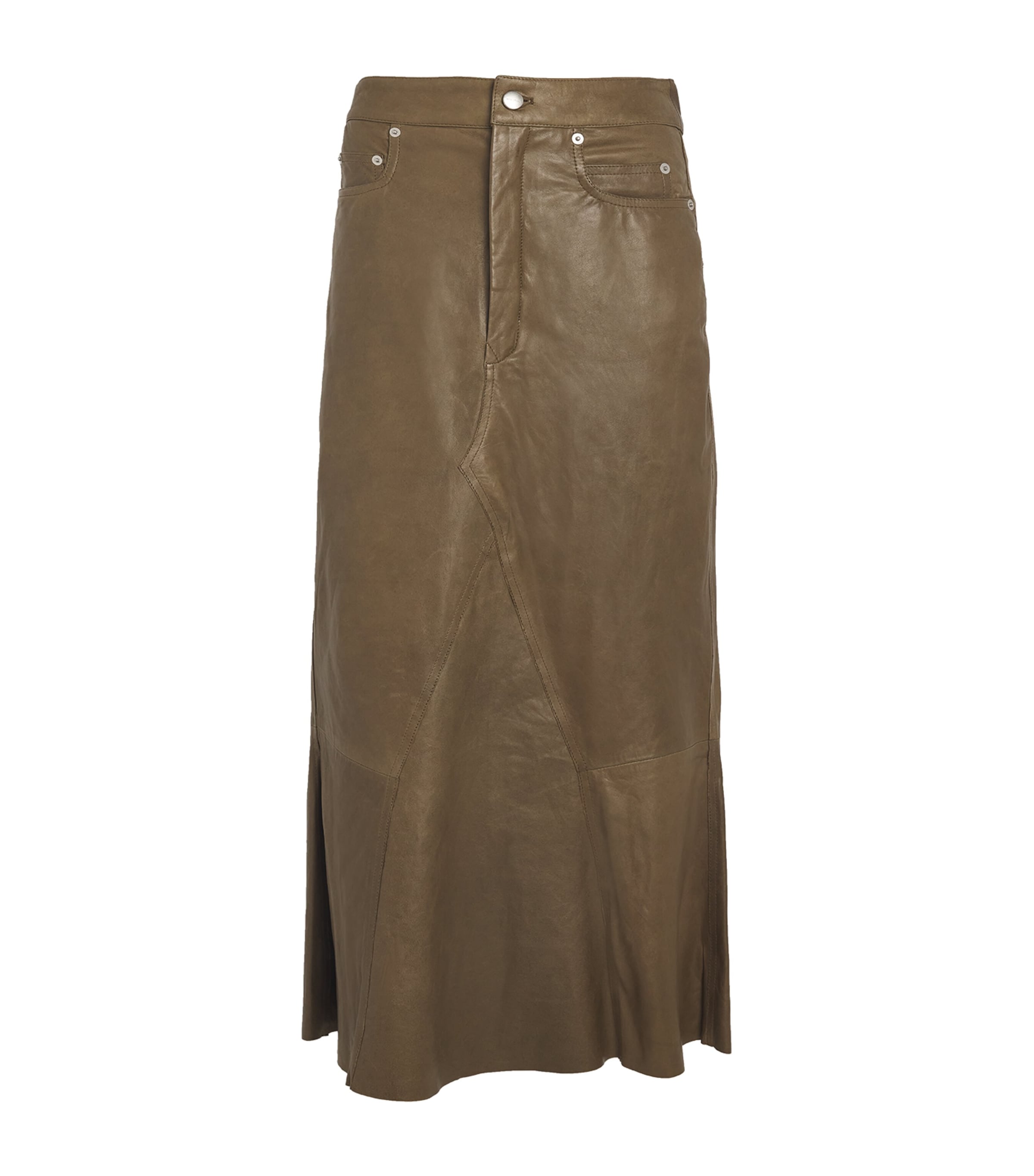 Rick Owens Leather Midi Skirt In Brown