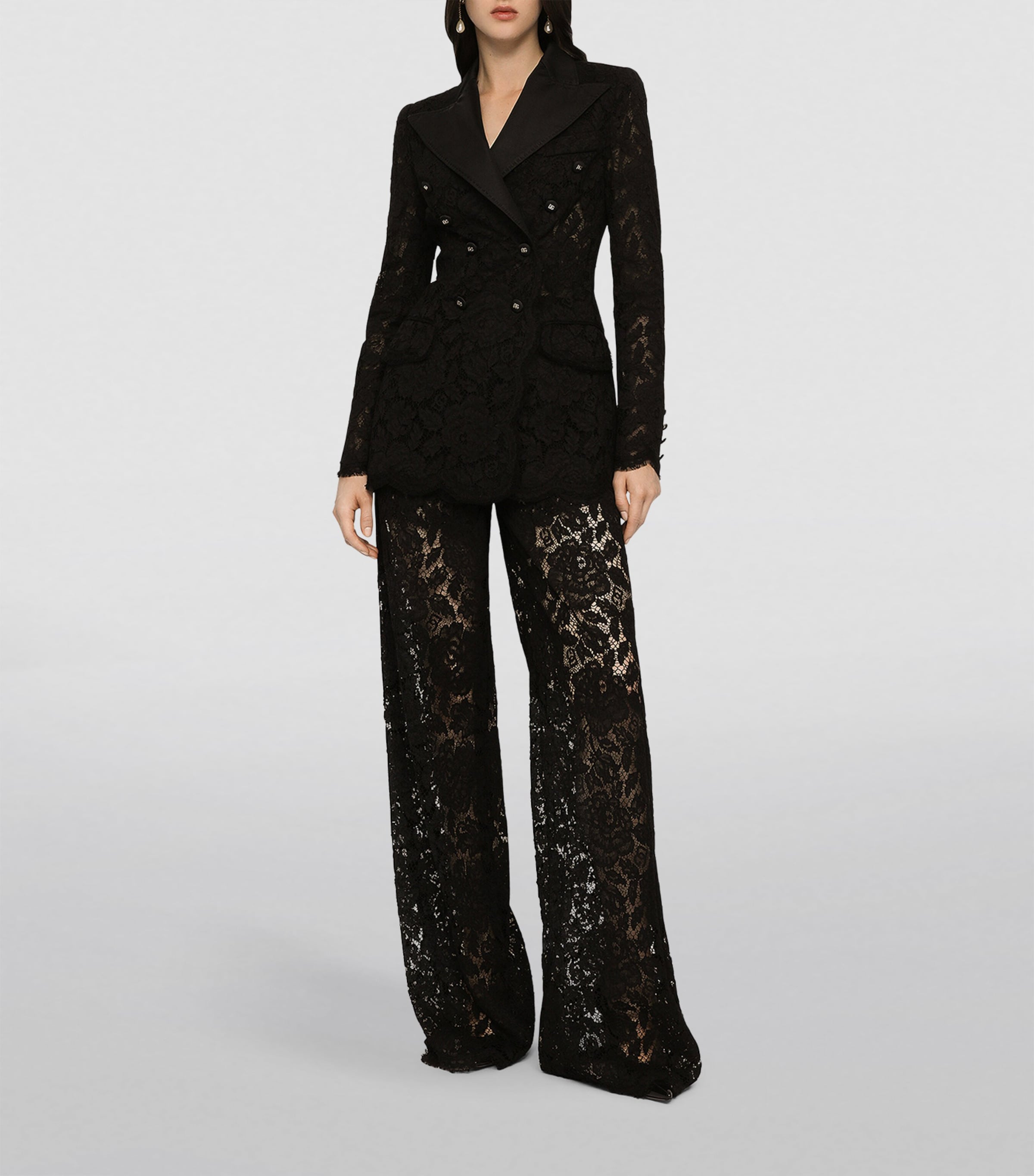 Lace Tailored Trousers N0000-BLACK Image 3