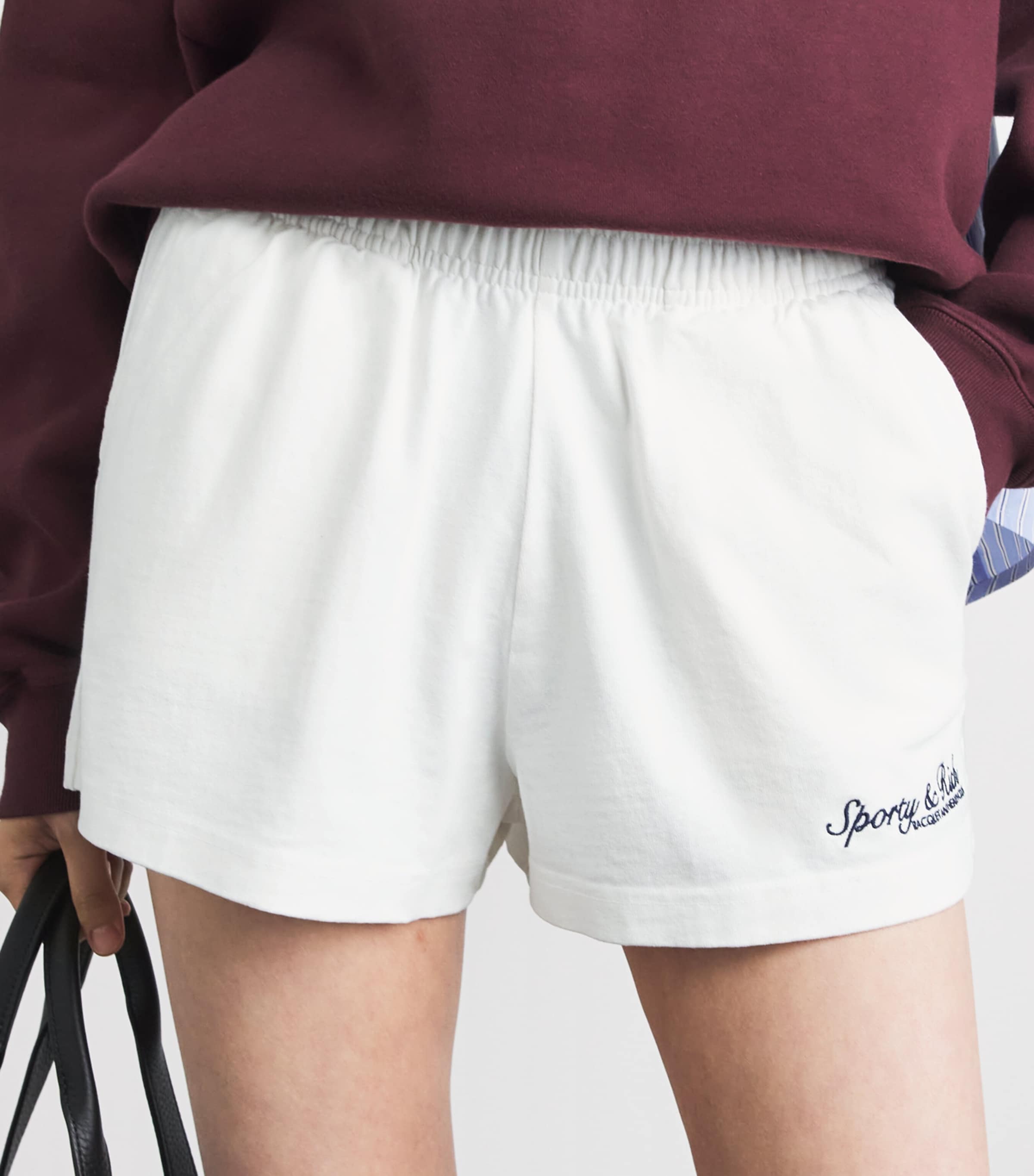 Sporty & Rich Womens Syracuse Embrdoidered Sweatshorts White Image 3
