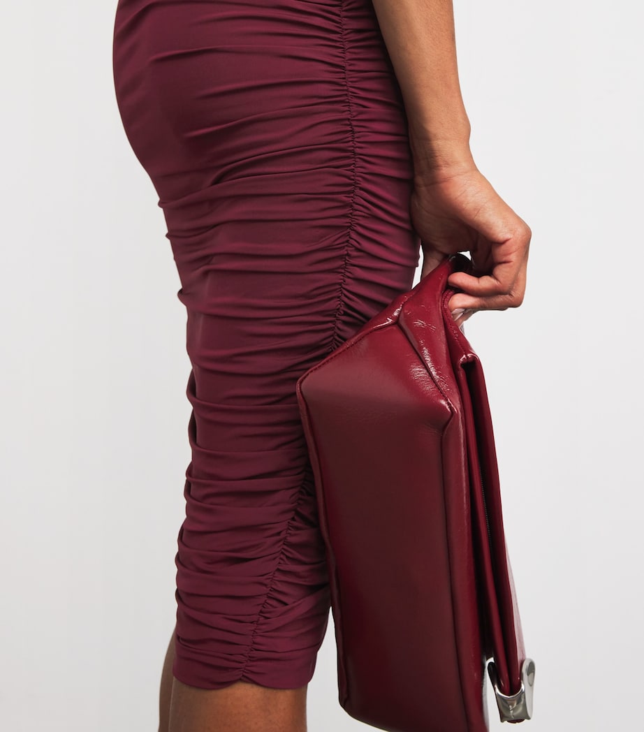 Tulle-Trim Ruched Midi Dress BURGUNDY / FUCHSIA Image 6