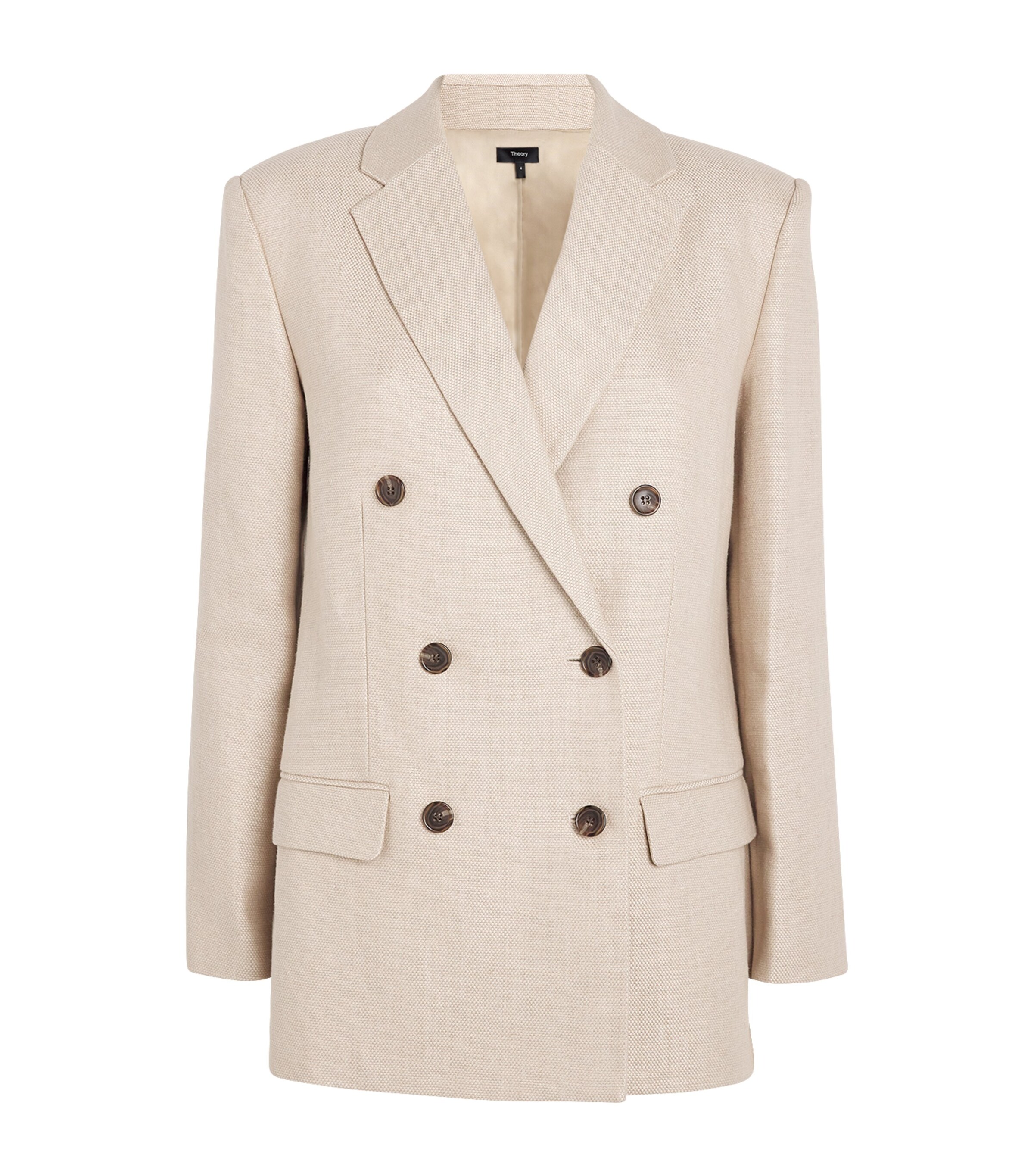 Shop Theory Linen Double-breasted Blazer In Neutral