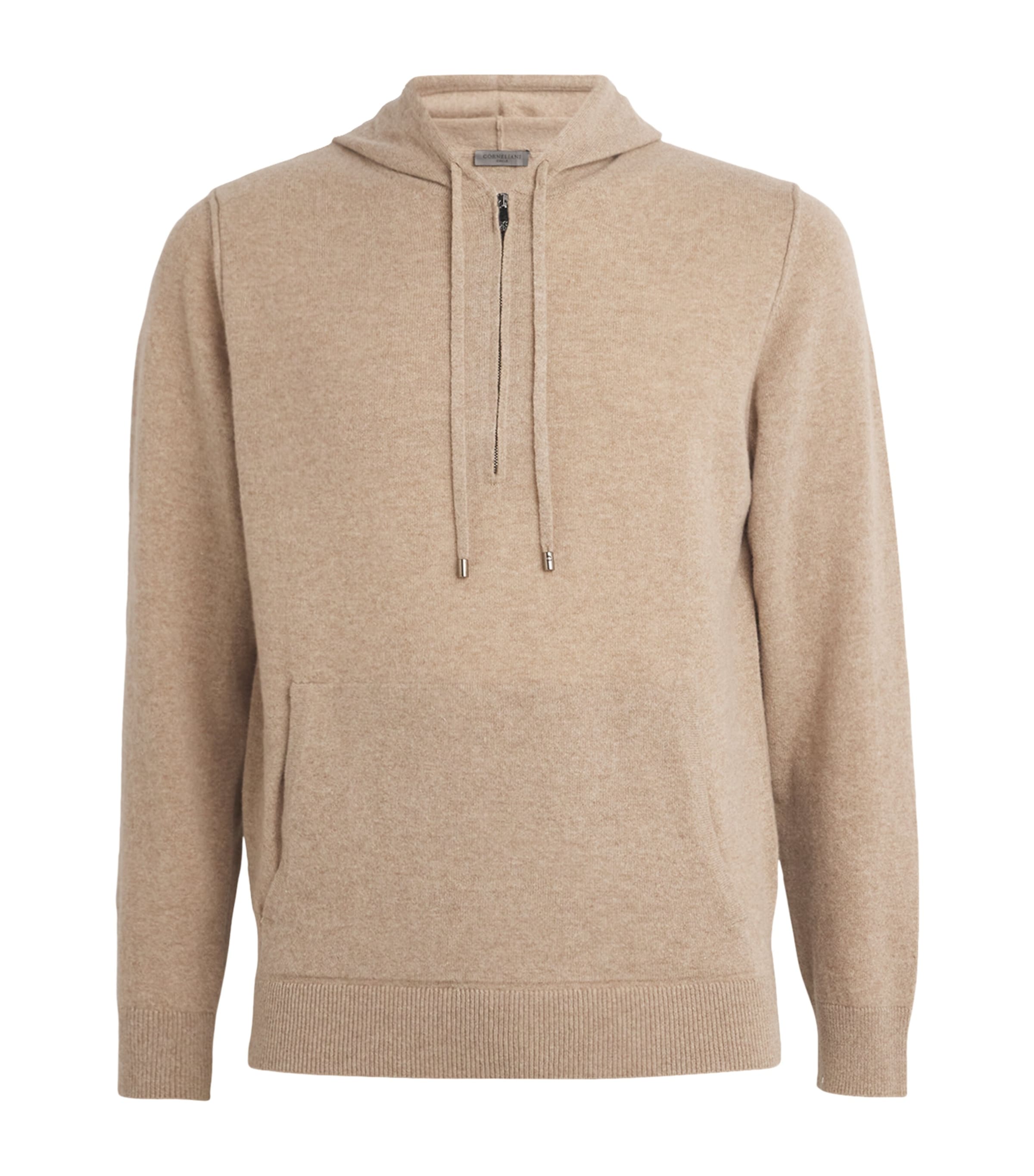 Corneliani Wool-blend Knitted Hoodie In Beige