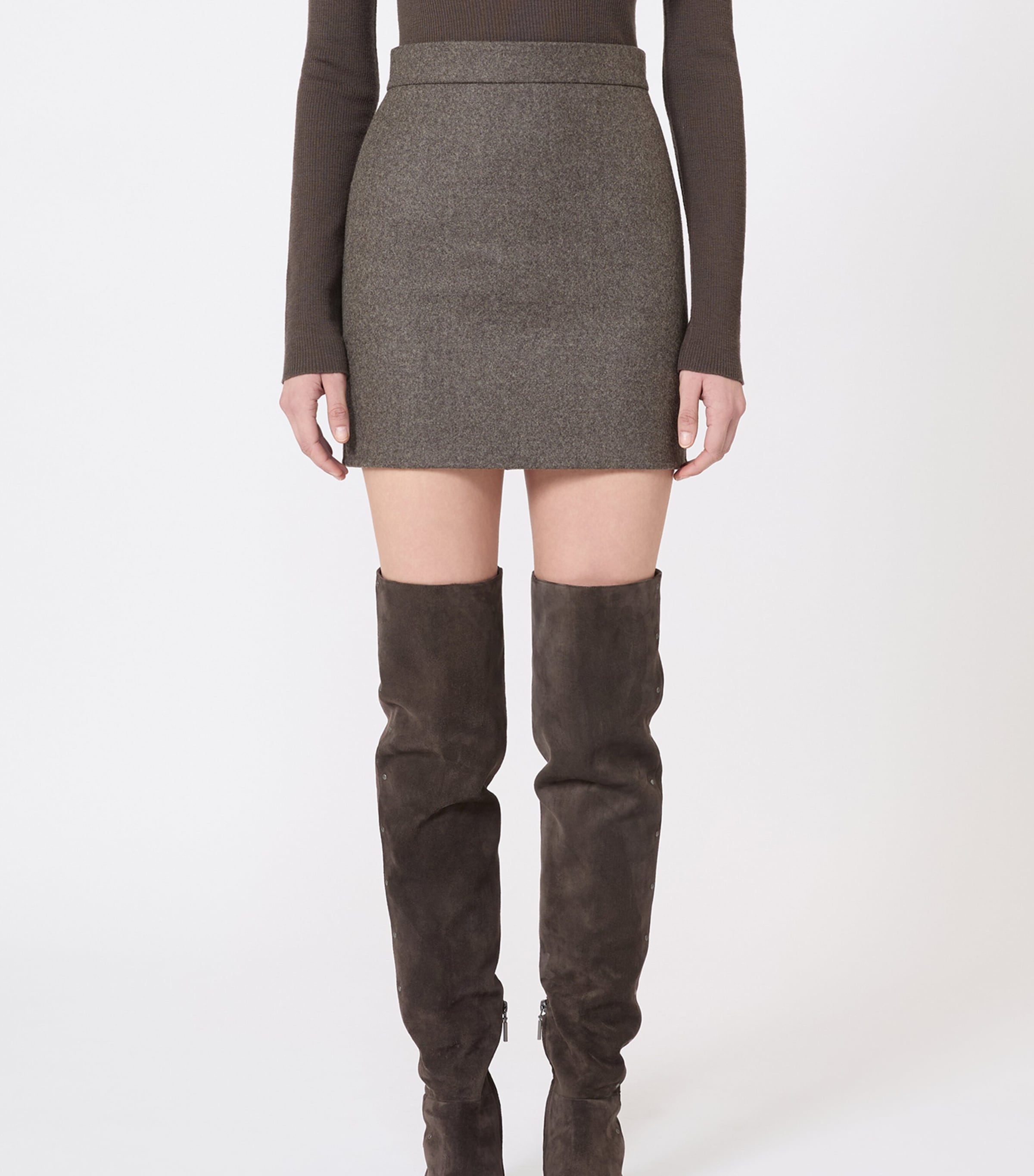 Max Mara Womens Virgin Wool Mini Skirt Brown Grey Image 3