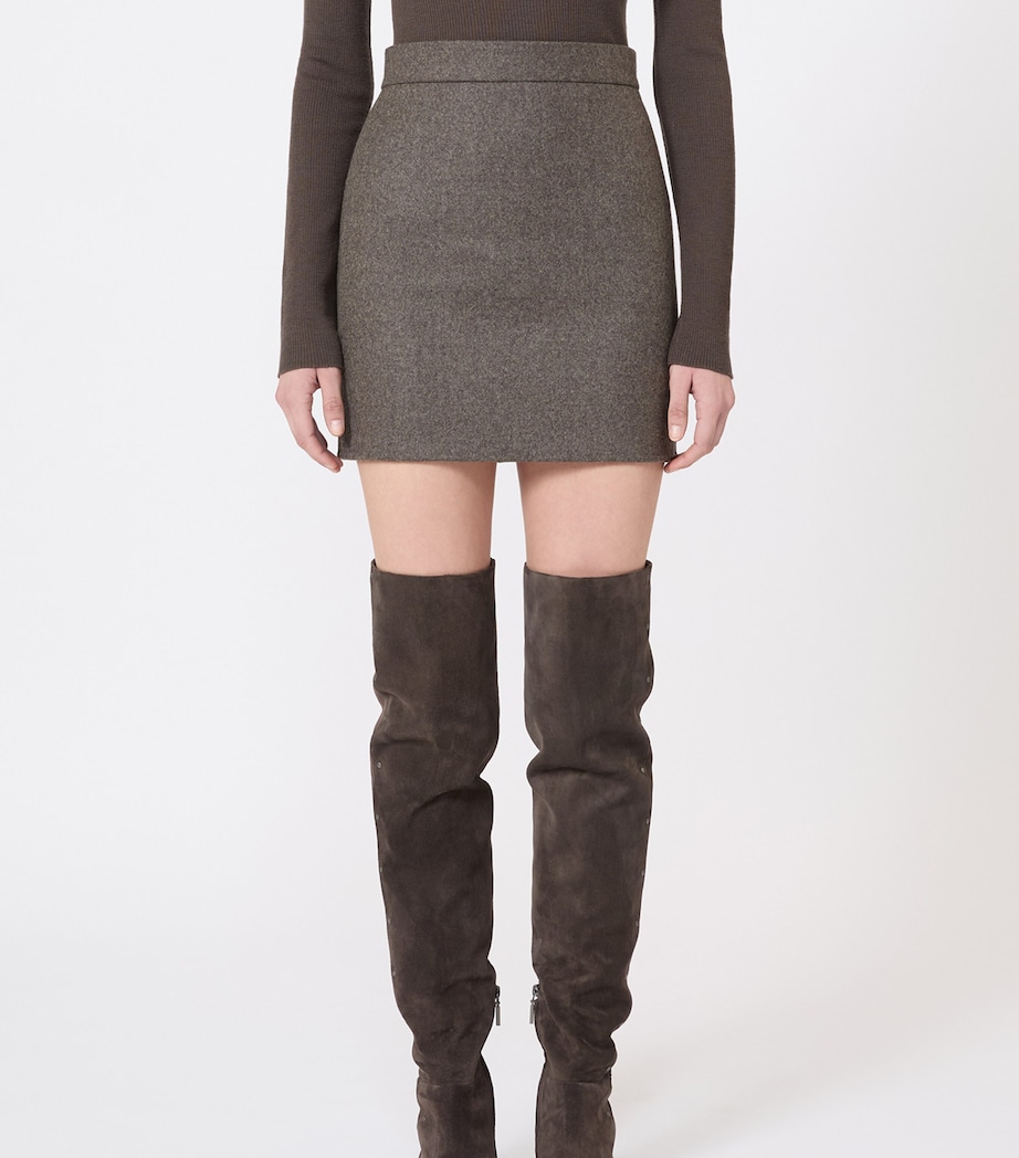 Max Mara Womens Virgin Wool Mini Skirt Brown Grey Image 3