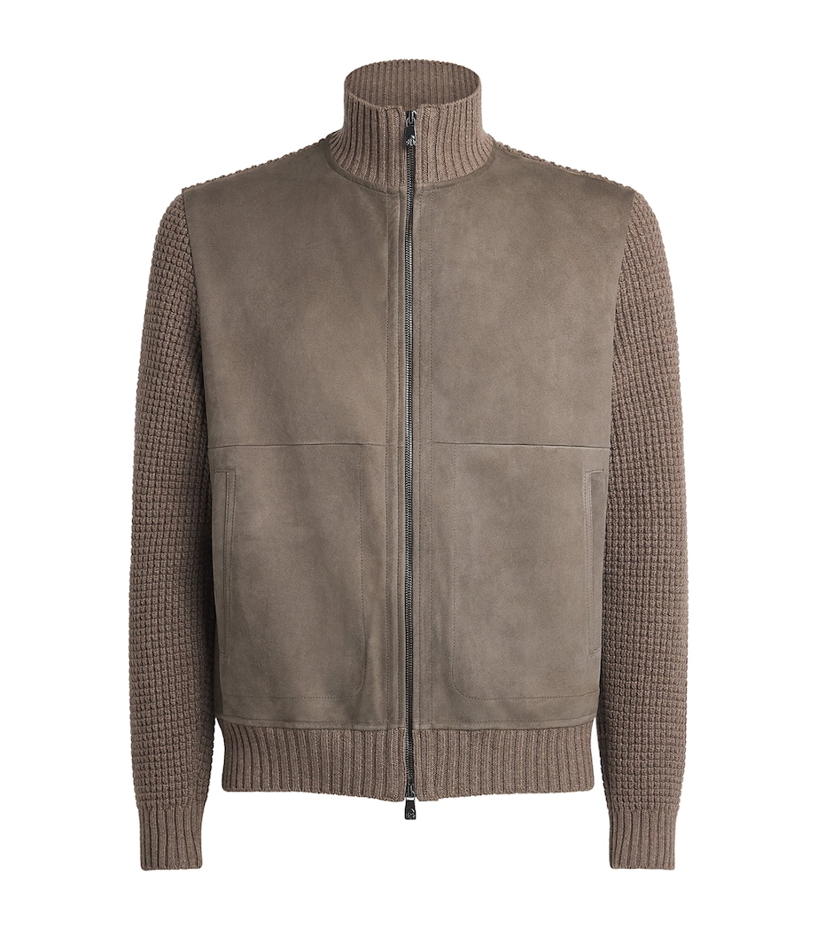 Corneliani Mens Wool-Suede Hybrid Jacket Brick Brown Image 1