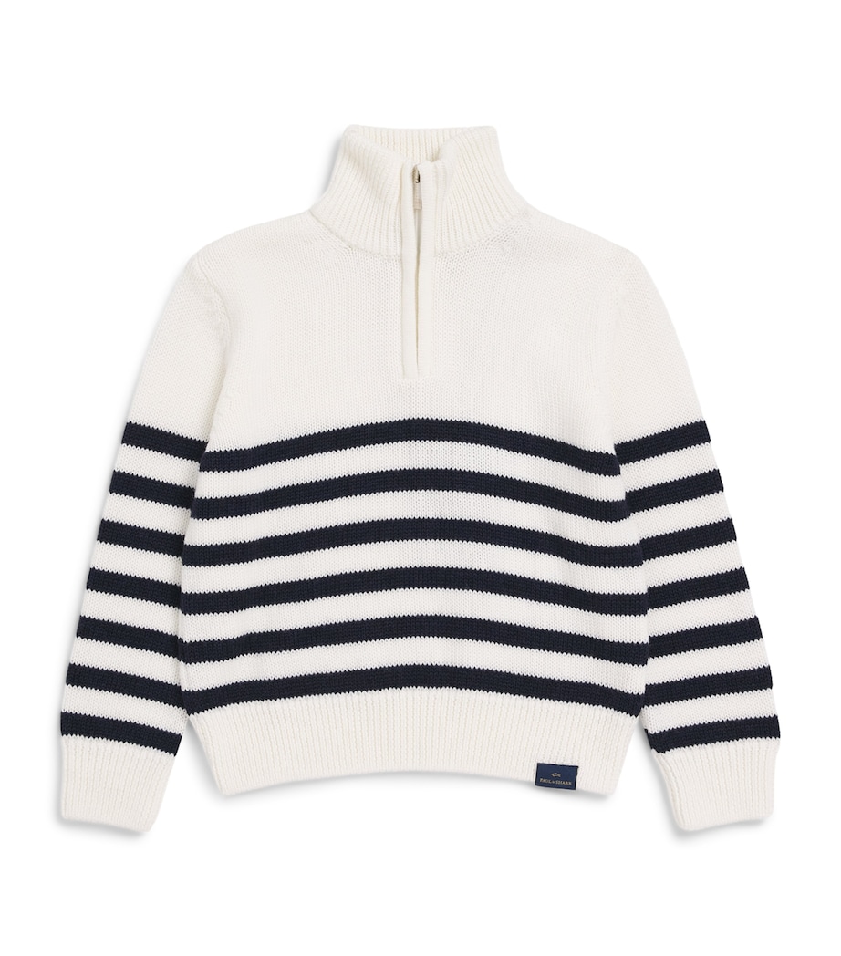 Paul & Shark Wool Stripe Quarter-Zip Sweater (4-16 Years) Off White Image 1