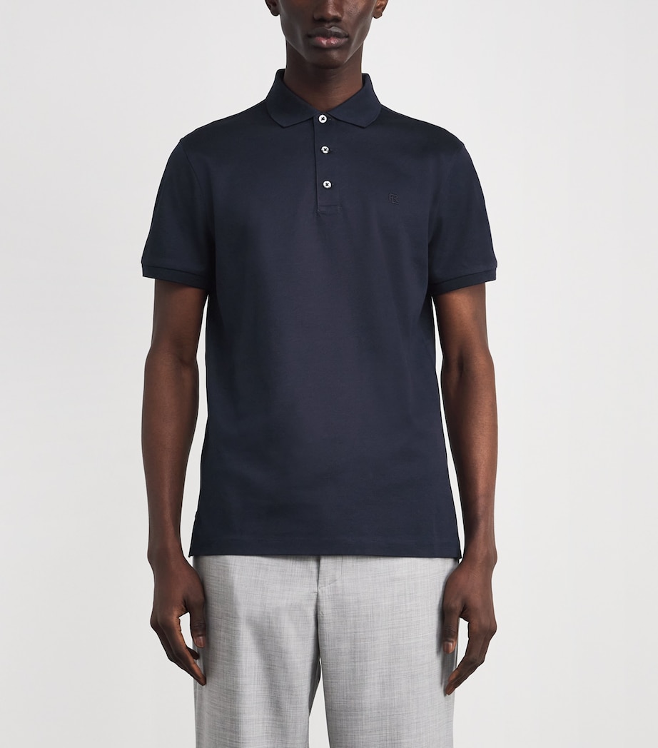 Cotton Piqué Slim-Fit Polo Shirt NAVY Image 3