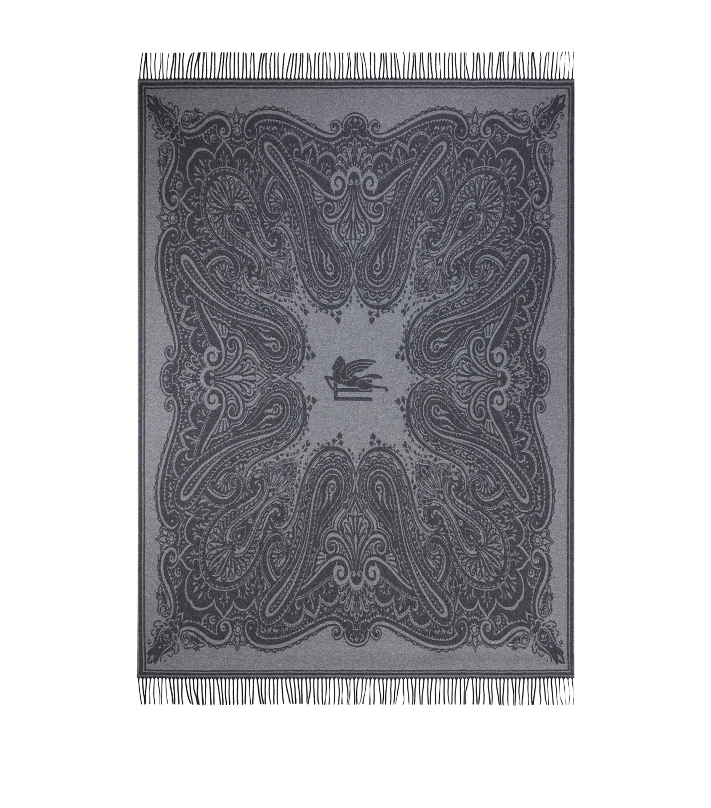 Wool-Cashmere Fringed Alocasia Throw (140cm x 180cm) PALE GREY Image 1