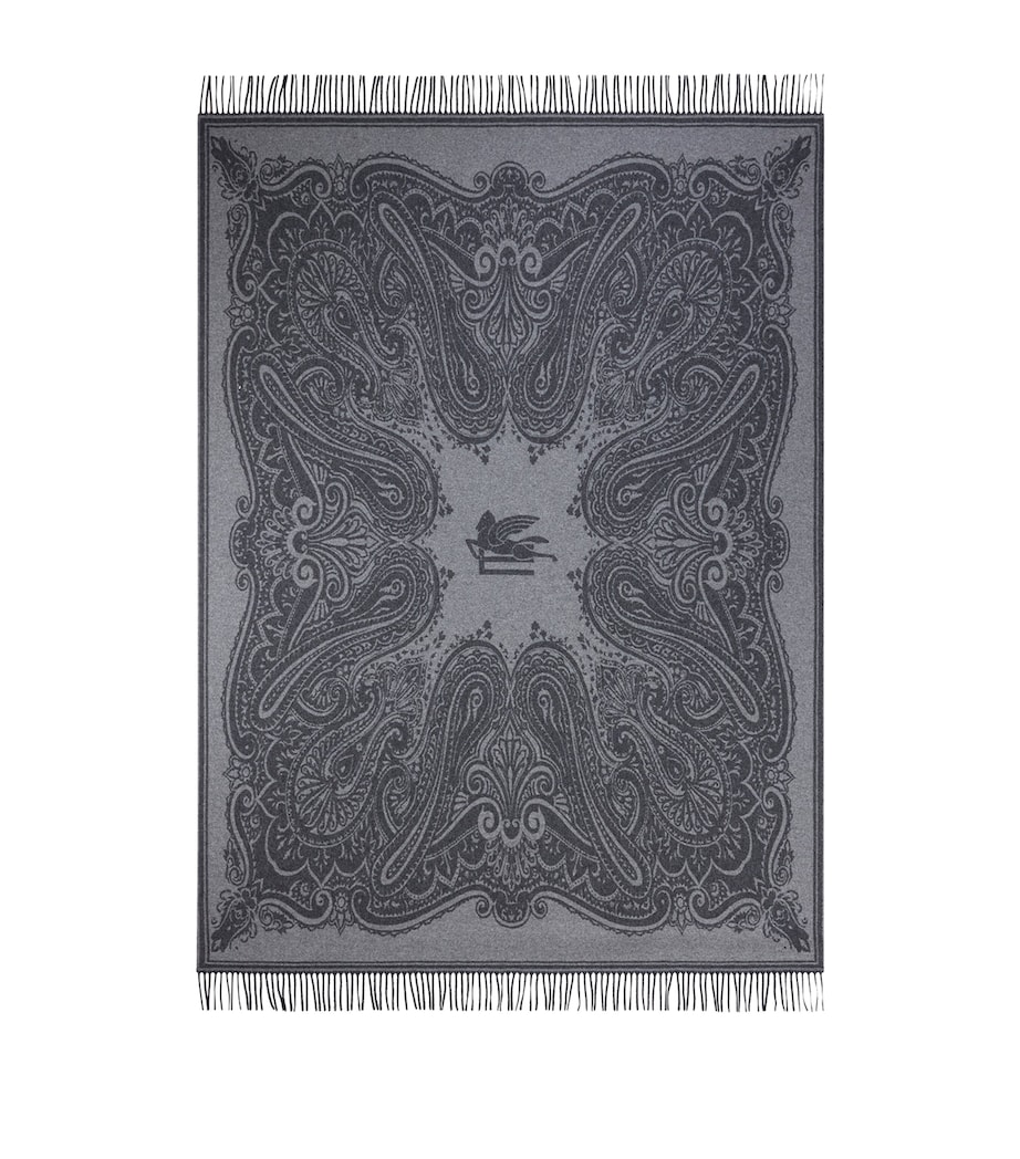 Wool-Cashmere Fringed Alocasia Throw (140cm x 180cm) PALE GREY Image 1