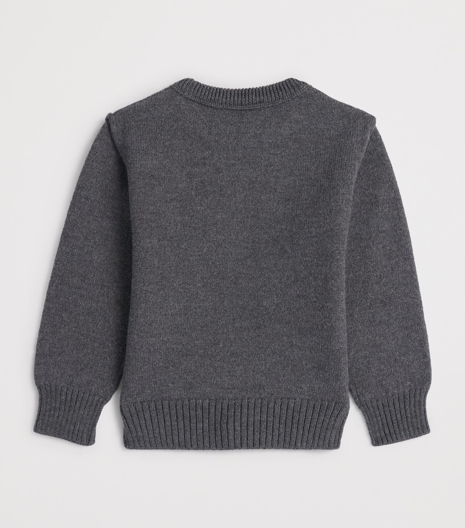AMI Paris Wool Ami De Coeur Sweater (4-12 Years) : Gris Chine/rouge Image 2