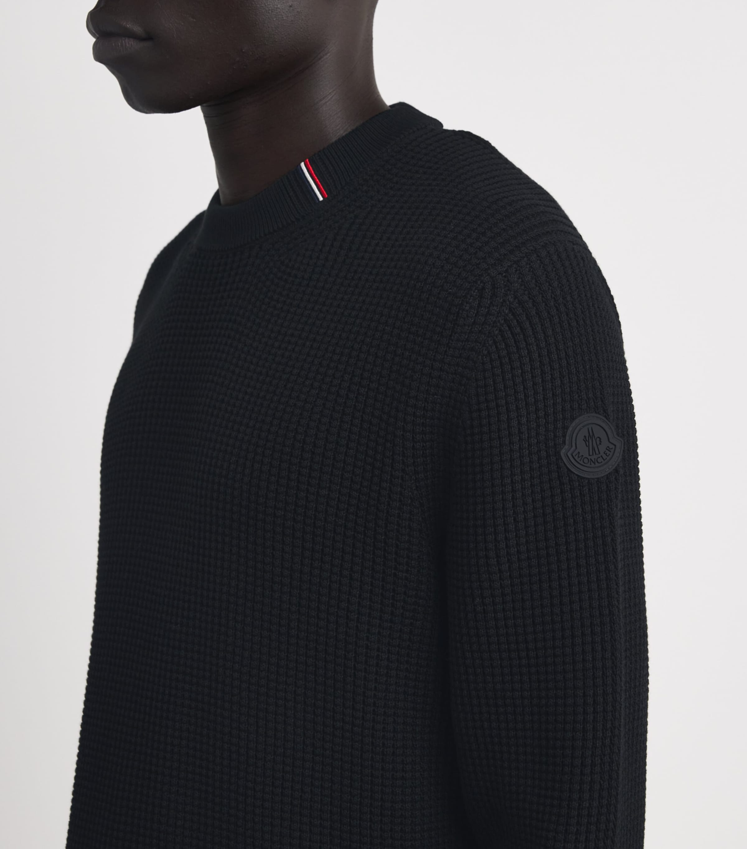 Moncler Black Cotton Waffle-Knit Sweater | Harrods US