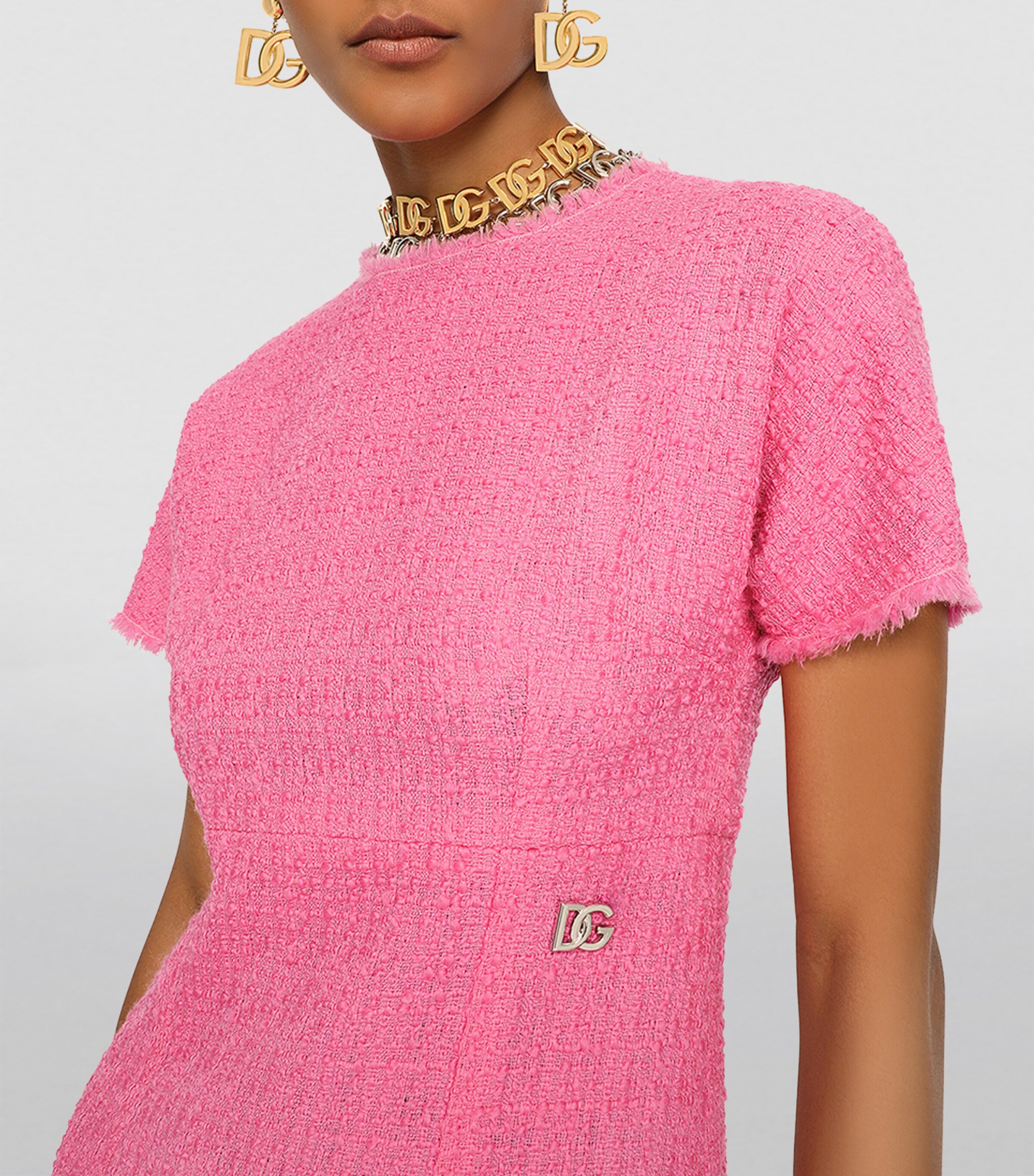 Dolce&Gabbana Womens Tweed Raschel Mini Dress Pink Image 5