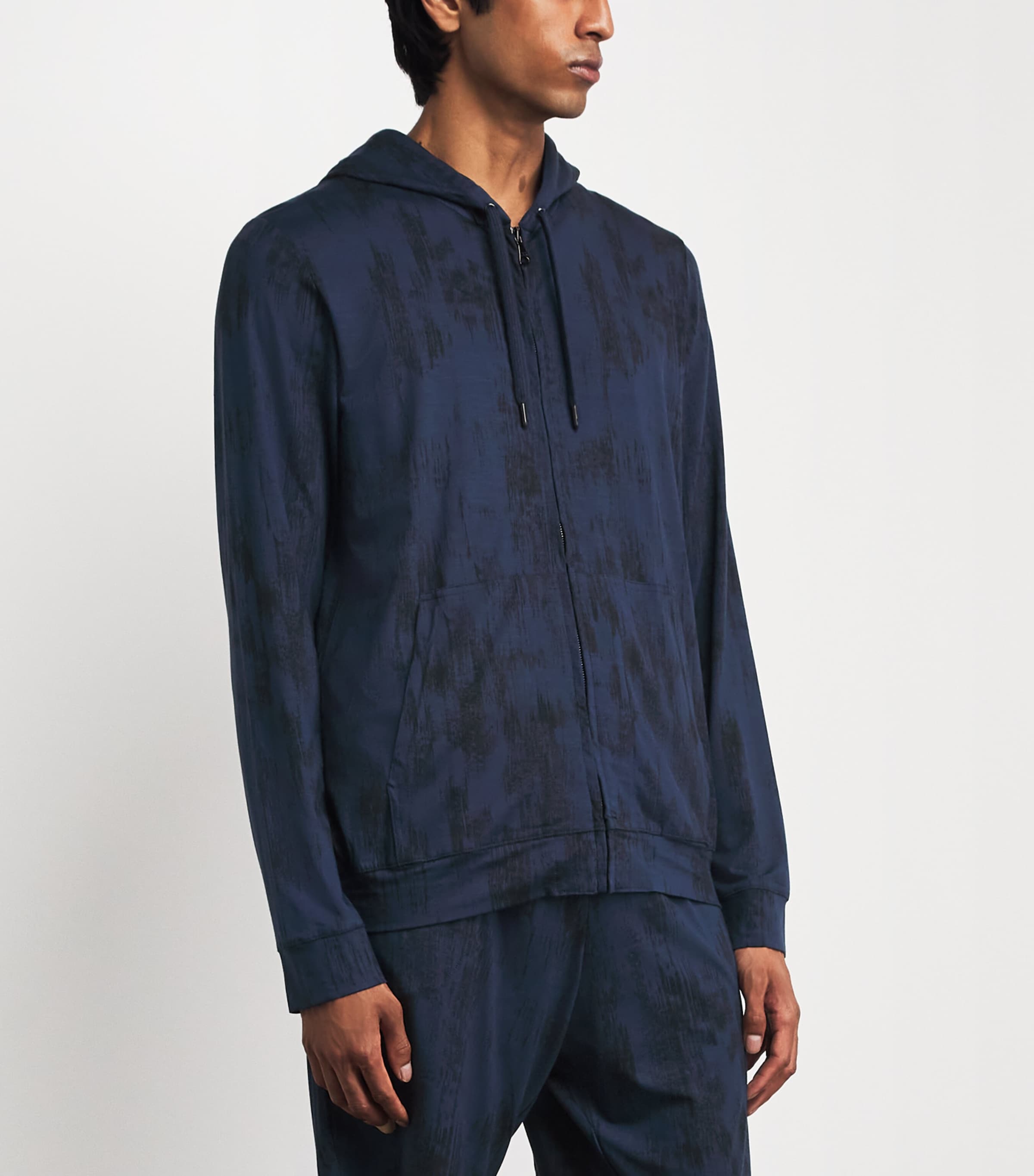 Derek Rose Mens Micro Modal Zip-Up Hoodie Nav Image 4