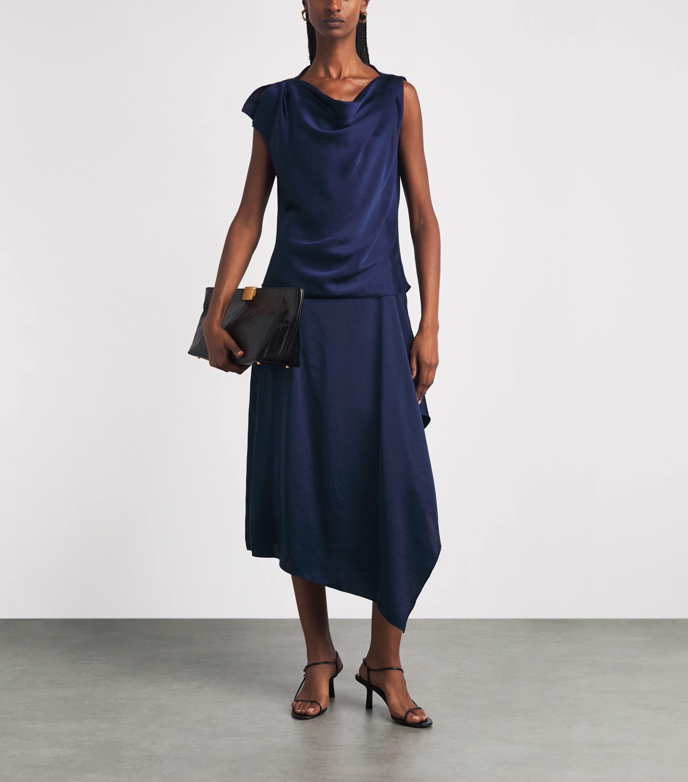 Theory Womens Crushed Satin Sleeveless Blouse Sapphire Navy Image 2