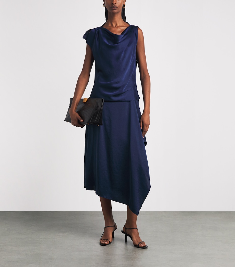 Theory Womens Crushed Satin Sleeveless Blouse Sapphire Navy Image 2