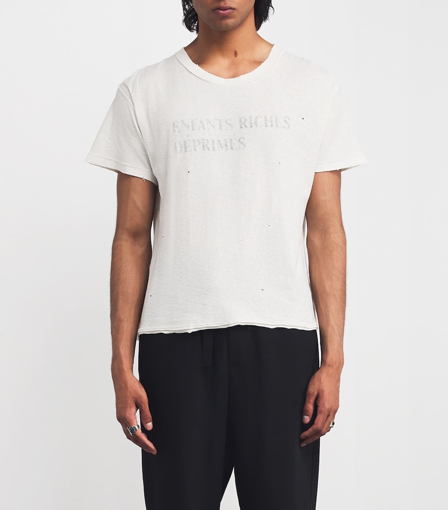 Enfants Riches Déprimés Mens Cotton Distressed Logo T-Shirt Faded White Image 3