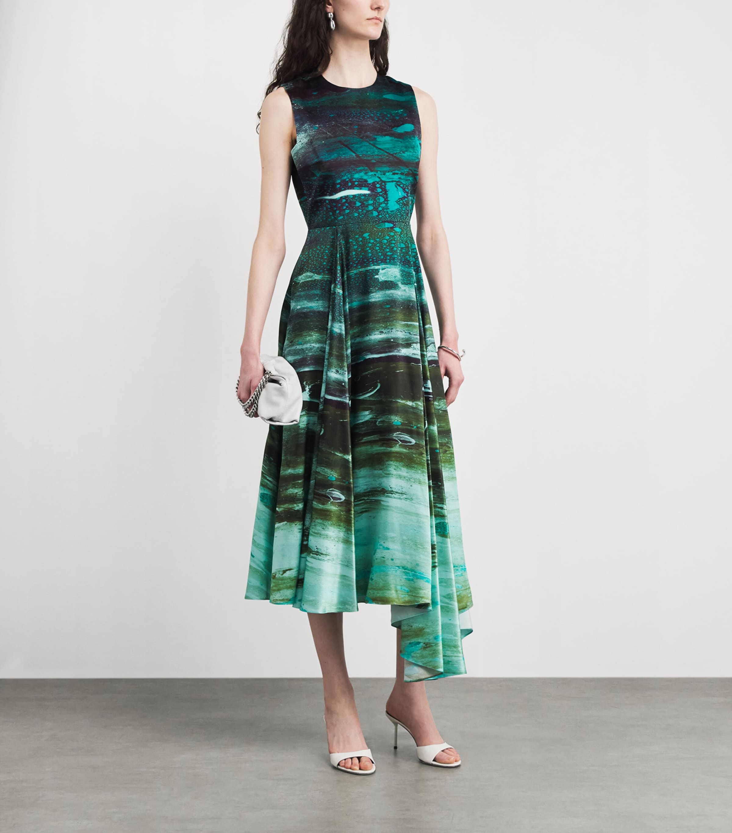 Roksanda Womens Silk Asymmetric Tera Midi Dress Brush Teal/mint Image 2