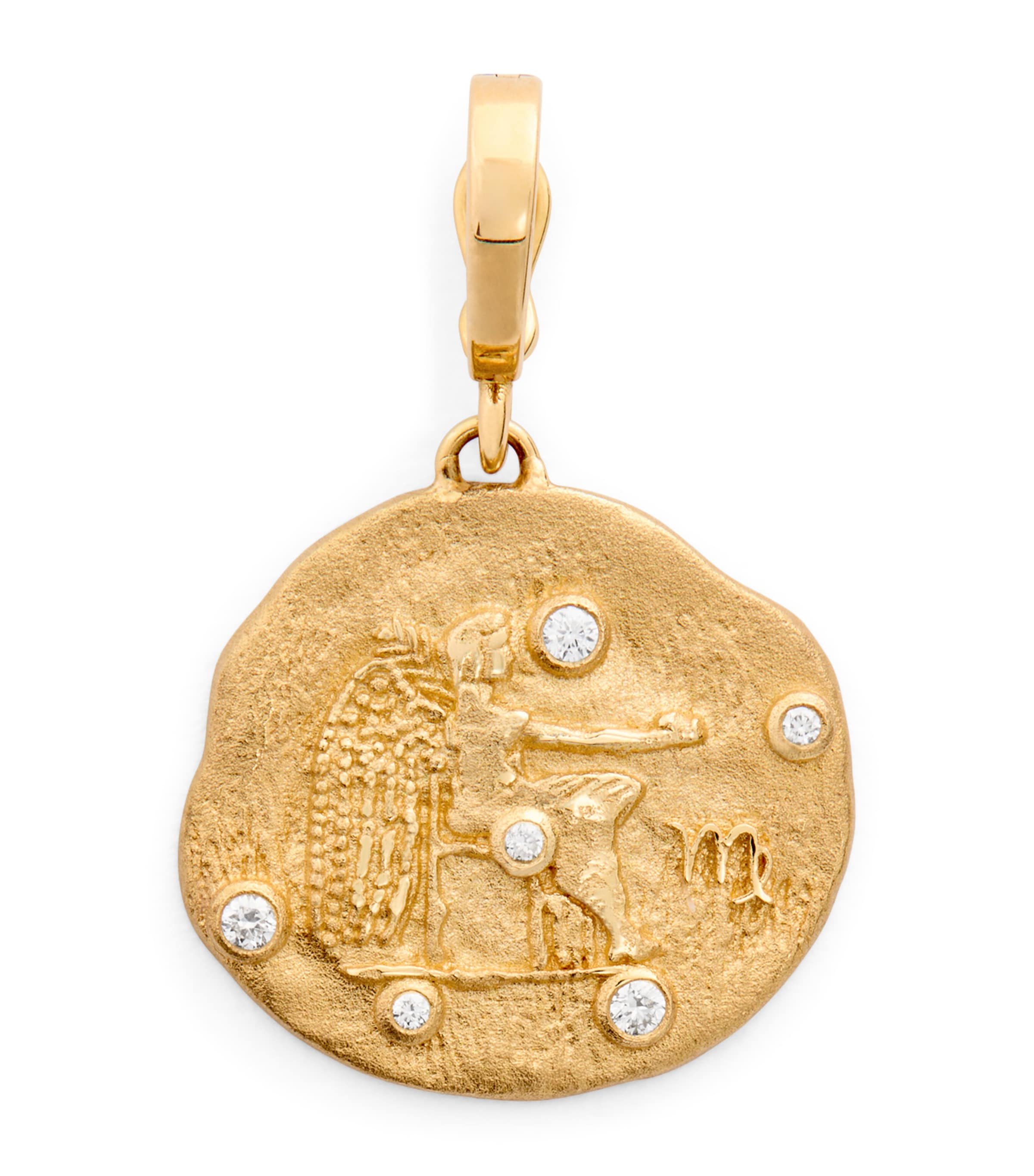 Azlee Small Yellow Gold And Diamond Virgo Coin Charm