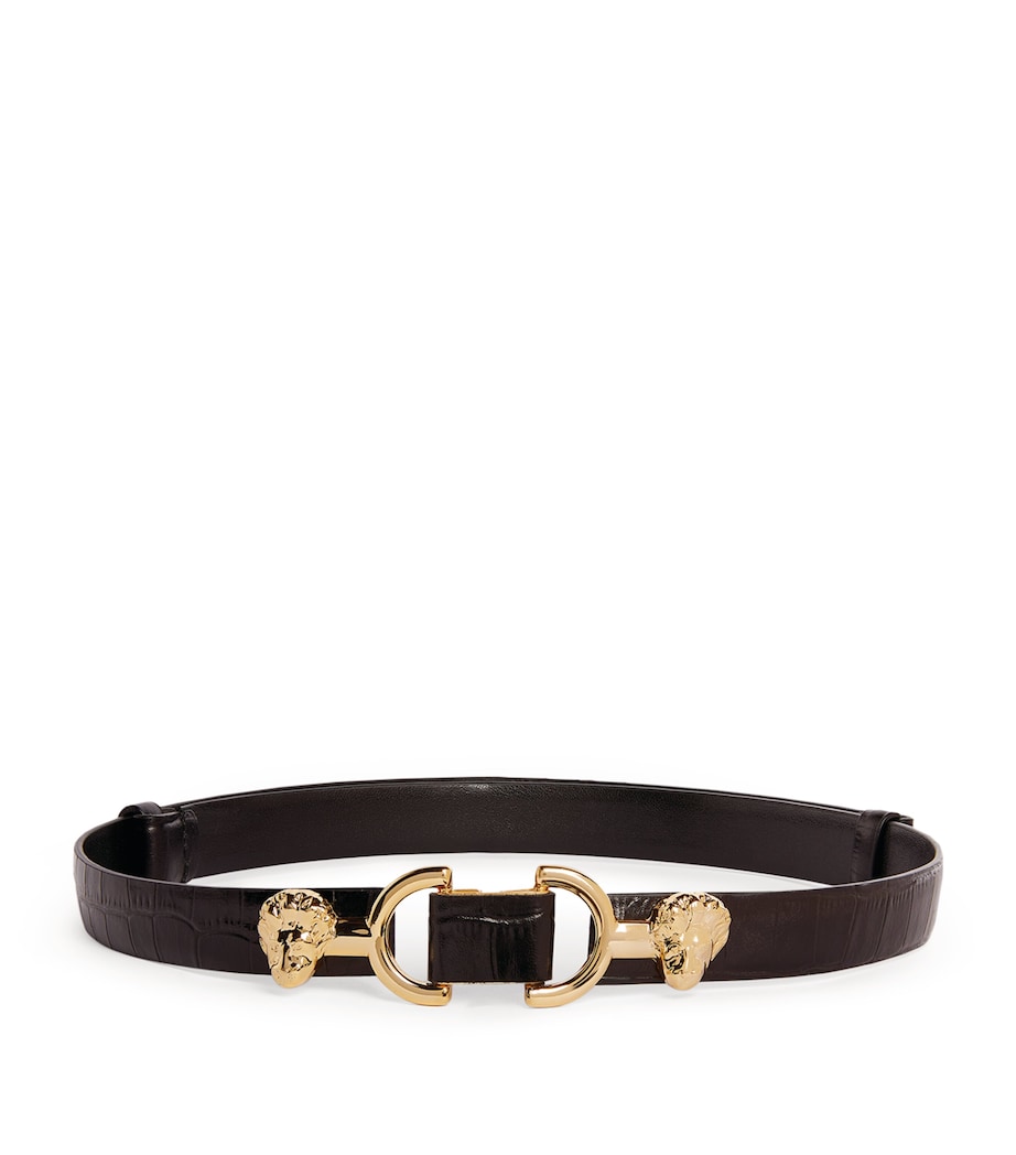 Lion-Embellished Leather Horsebit Belt BLACK Image 1