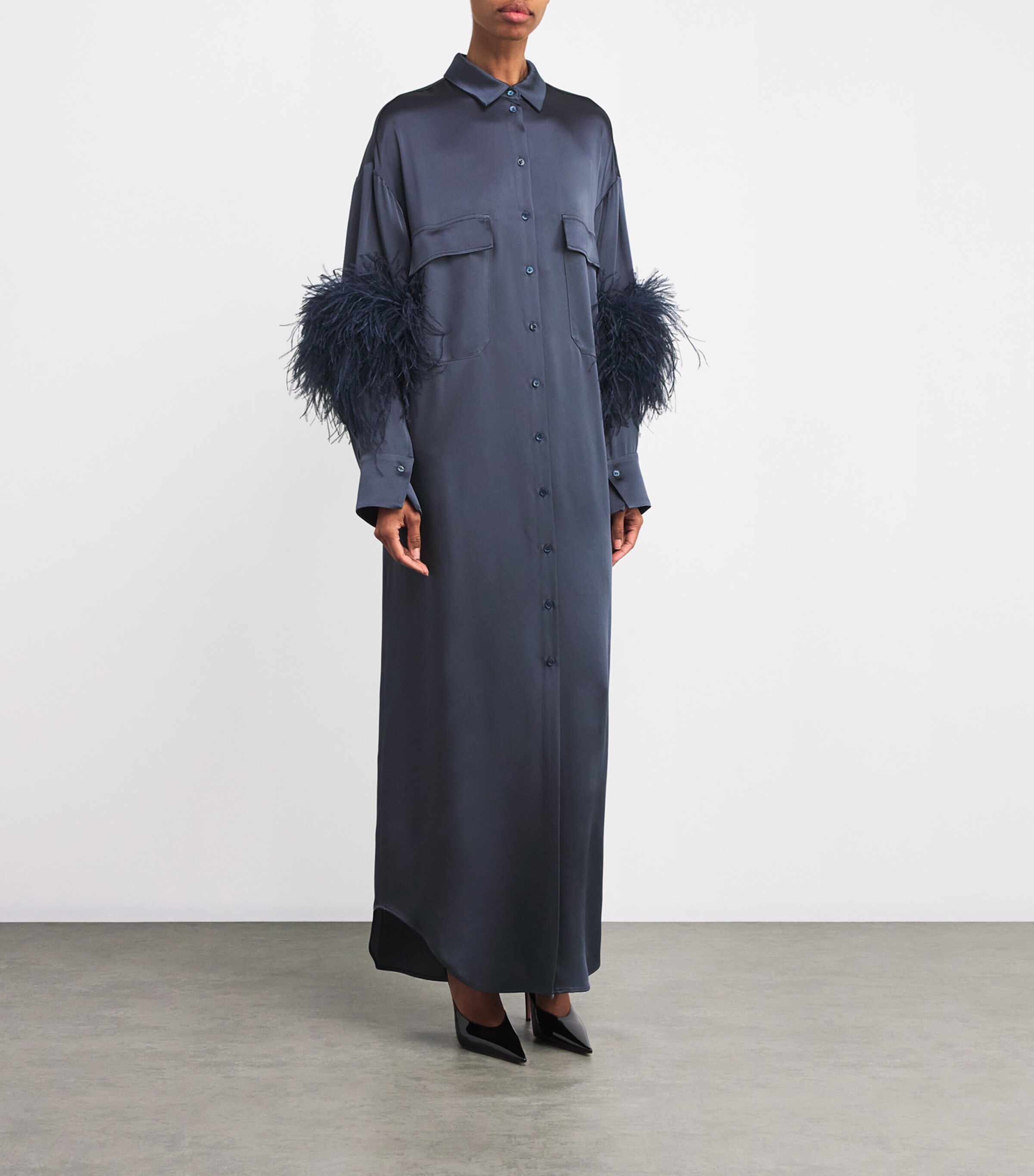 Satin Button-Down Maxi Dress 418 MARINE Image 3