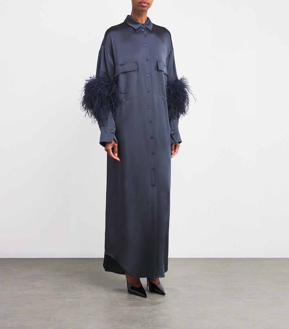 Satin Button-Down Maxi Dress 418 MARINE Image 3