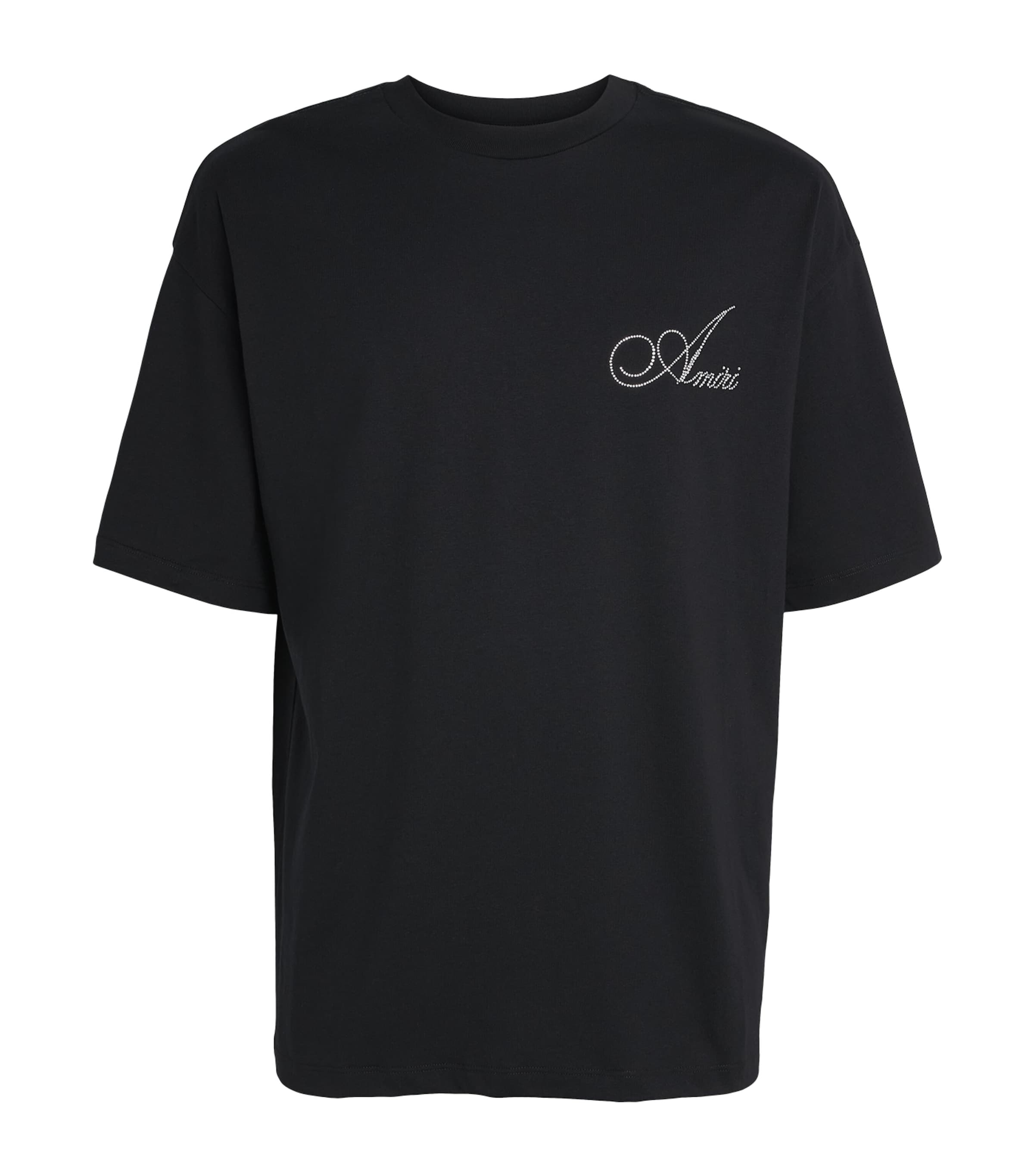 AMIRI Mens Cotton Crystal Logo T-Shirt Black Image 1