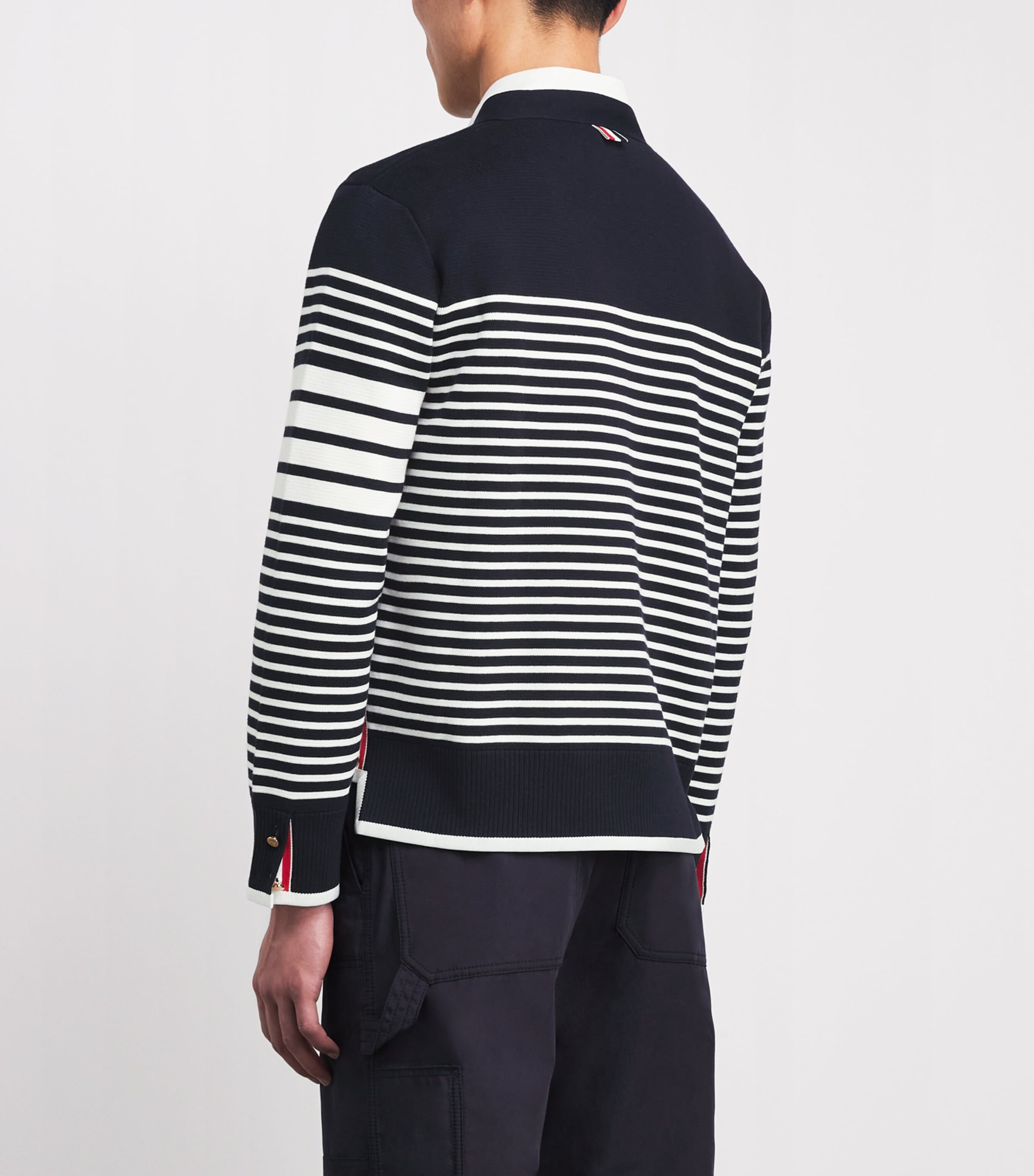 Thom Browne Mens Cotton Stripe Cardigan Navy/white Image 5