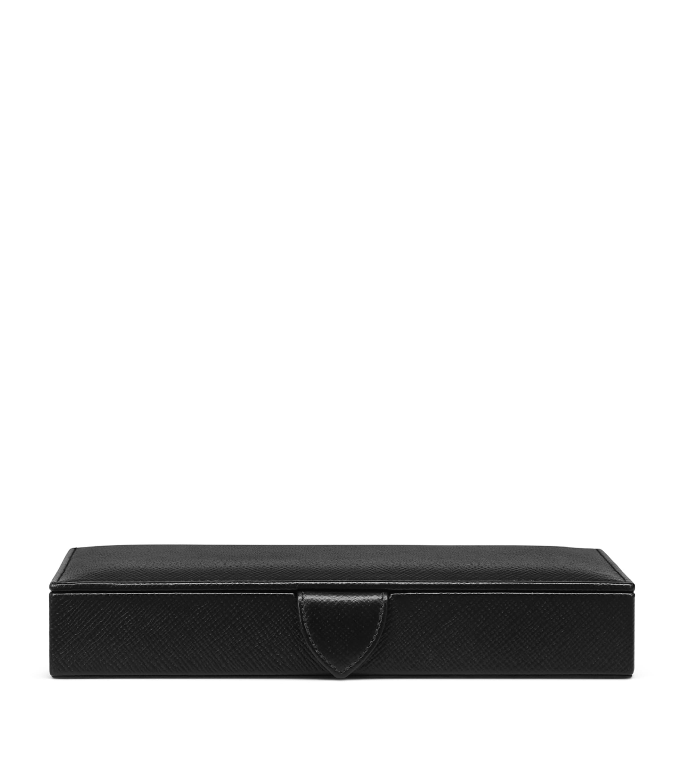 Smythson Leather Panama Cufflink Box In Black