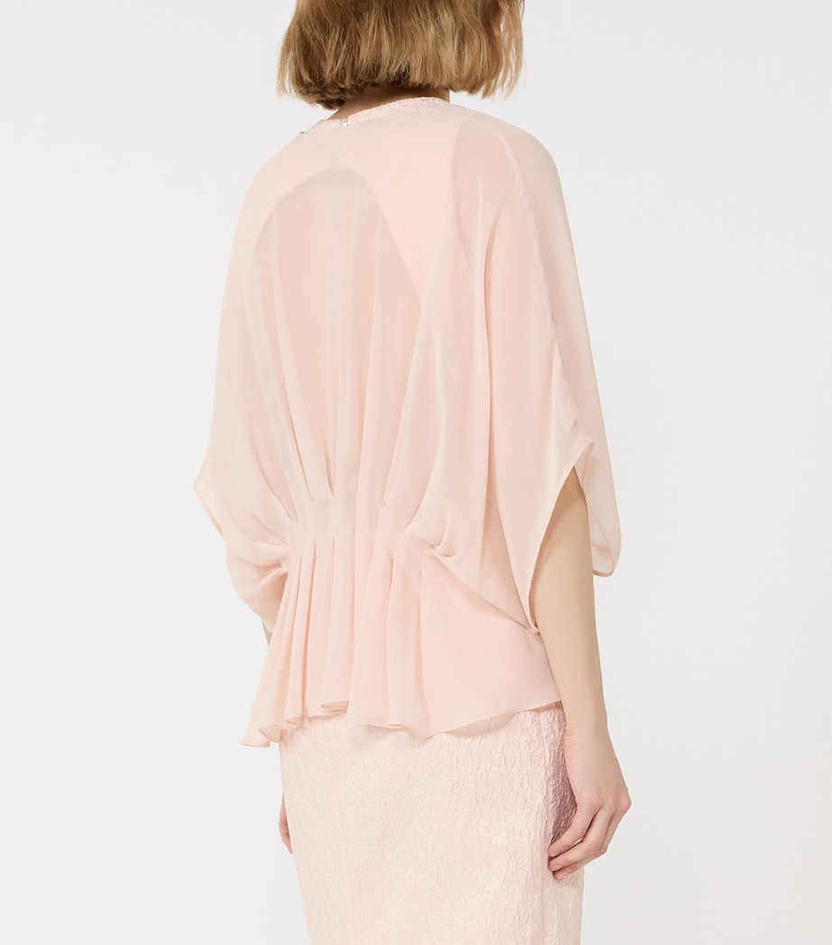 Max Mara Womens Silk Plunge Neck Cape Beige Pink Image 3