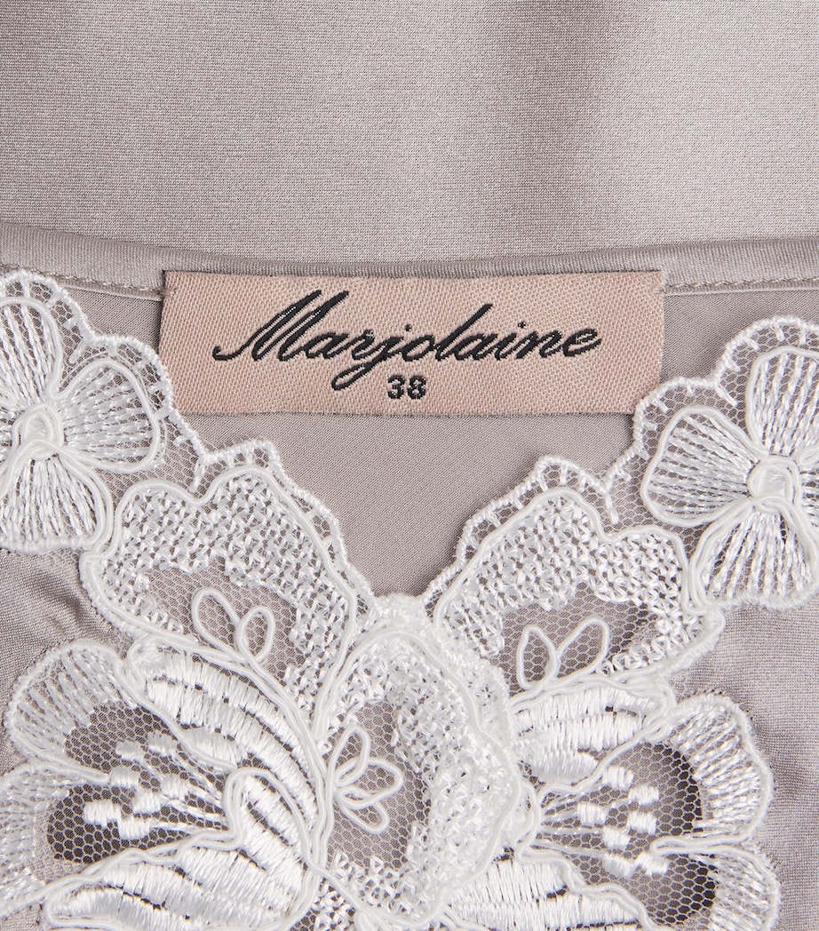 Marjolaine Womens Silk Satin Embroidered Cami Gris/naturel Image 6