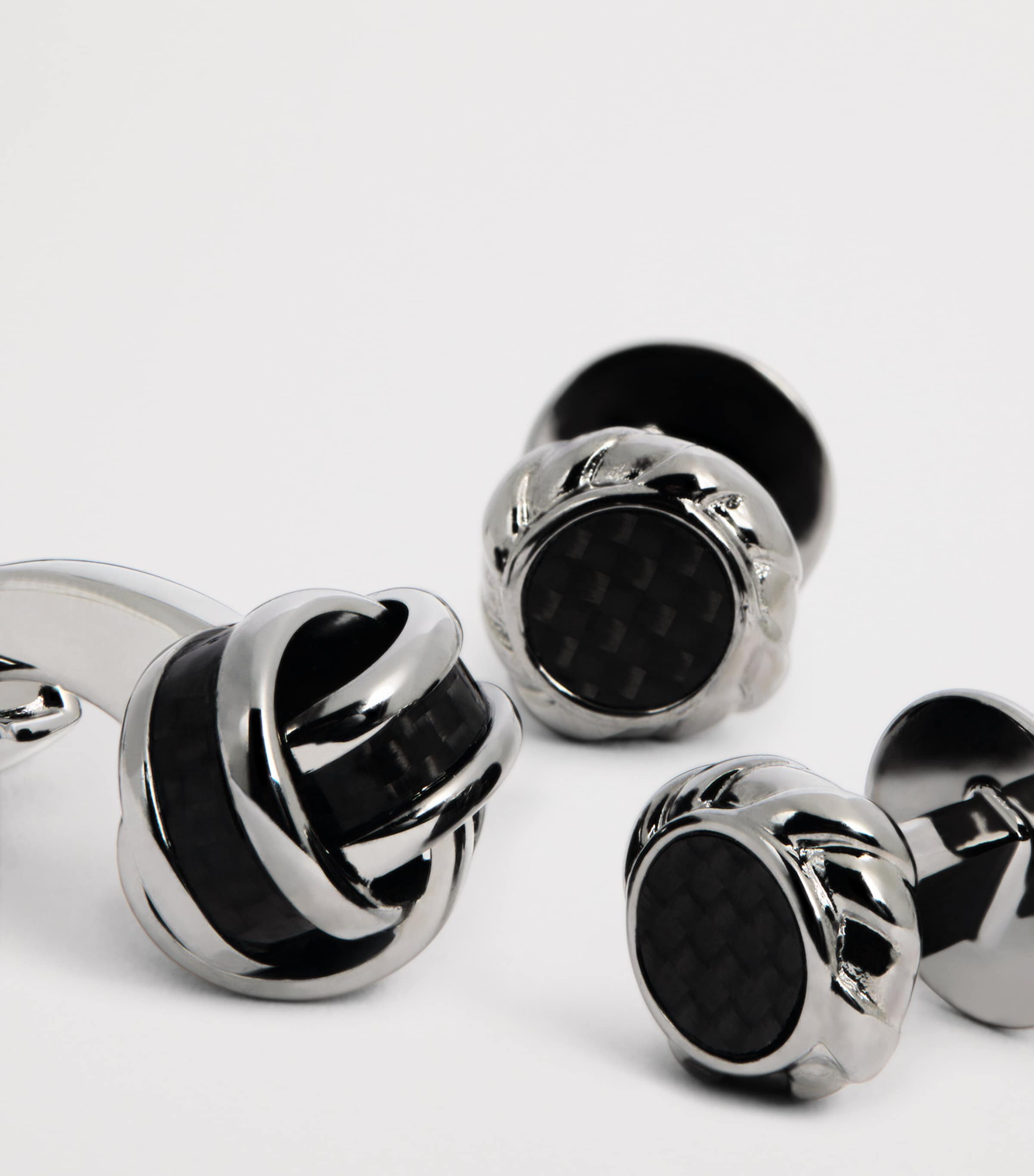 Carbon Fibre Knot Cufflinks and Stud Set BLACK Image 5