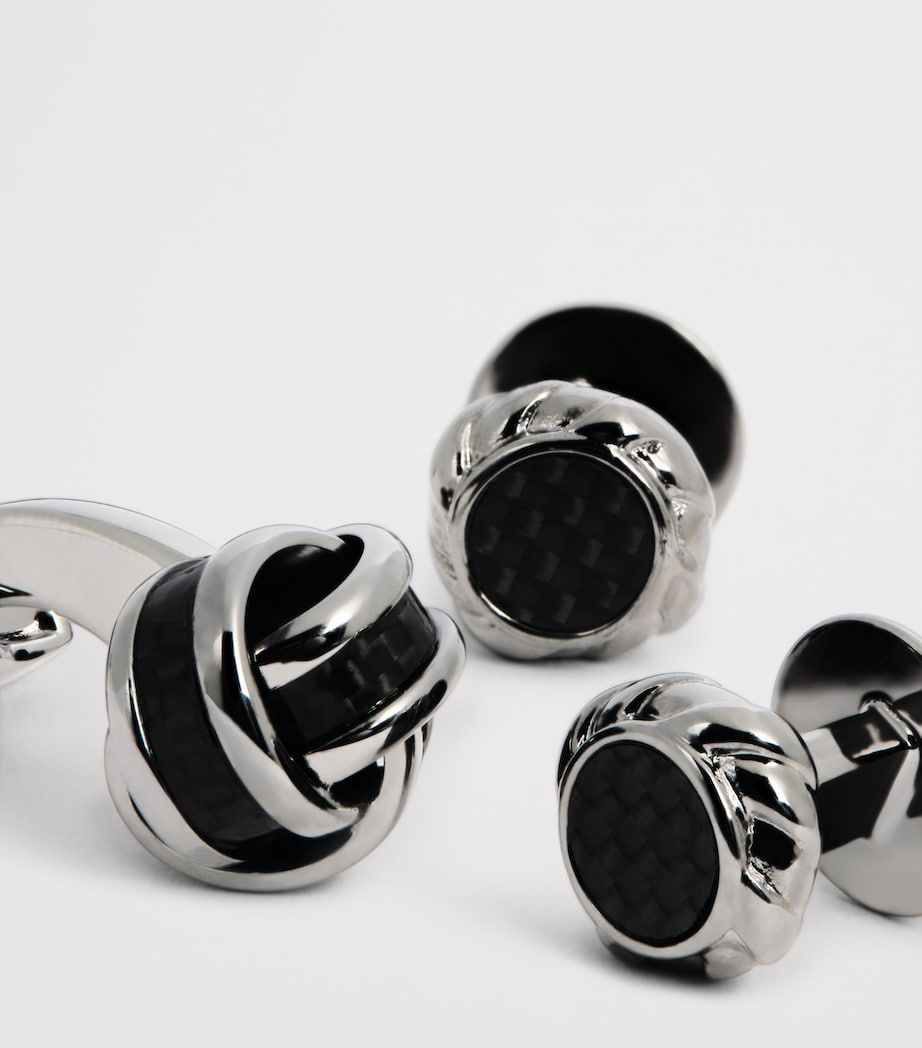 Carbon Fibre Knot Cufflinks and Stud Set BLACK Image 5
