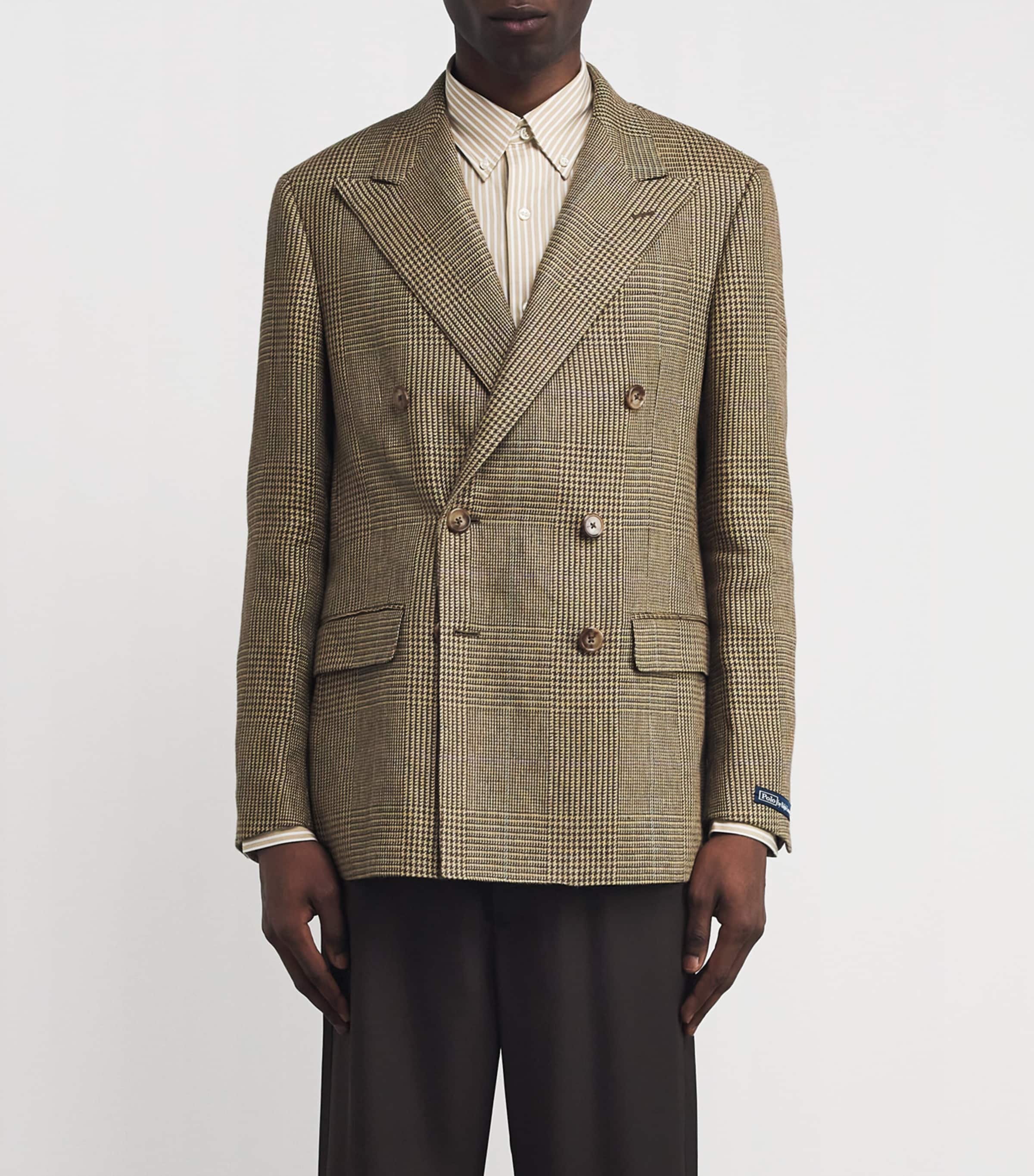 Polo Ralph Lauren Mens Linen-Blend Glen Plaid Blazer Brown Image 3