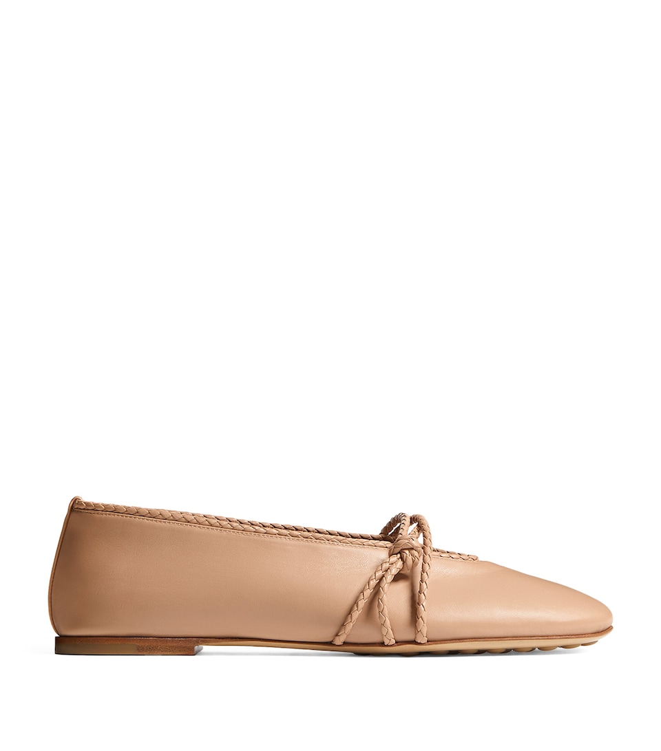 Bottega Veneta Lambskin Braided-Trim Rosa Ballet Flats