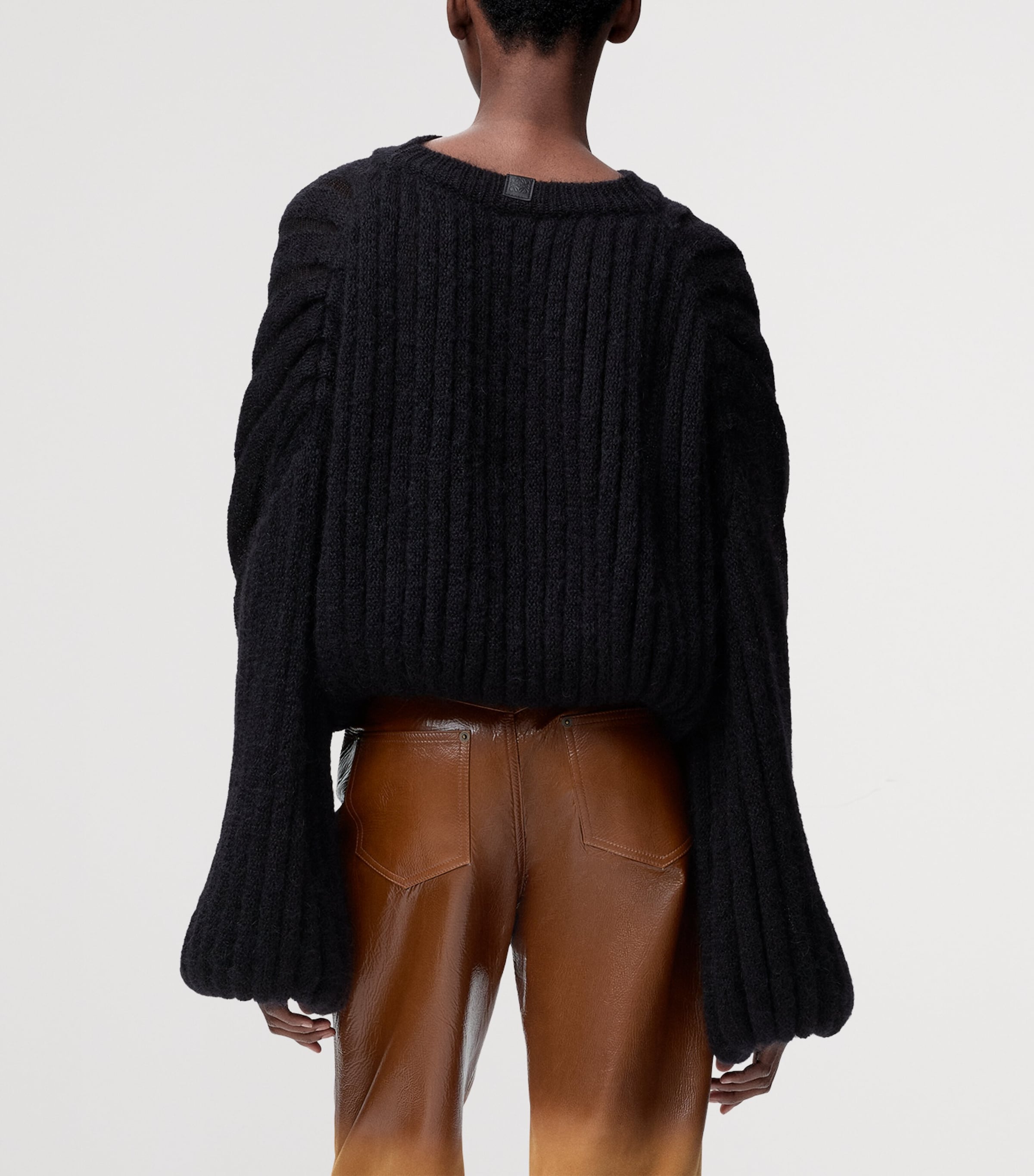 Ribbed Balloon-Sleeve Sweater BLACK Image 4