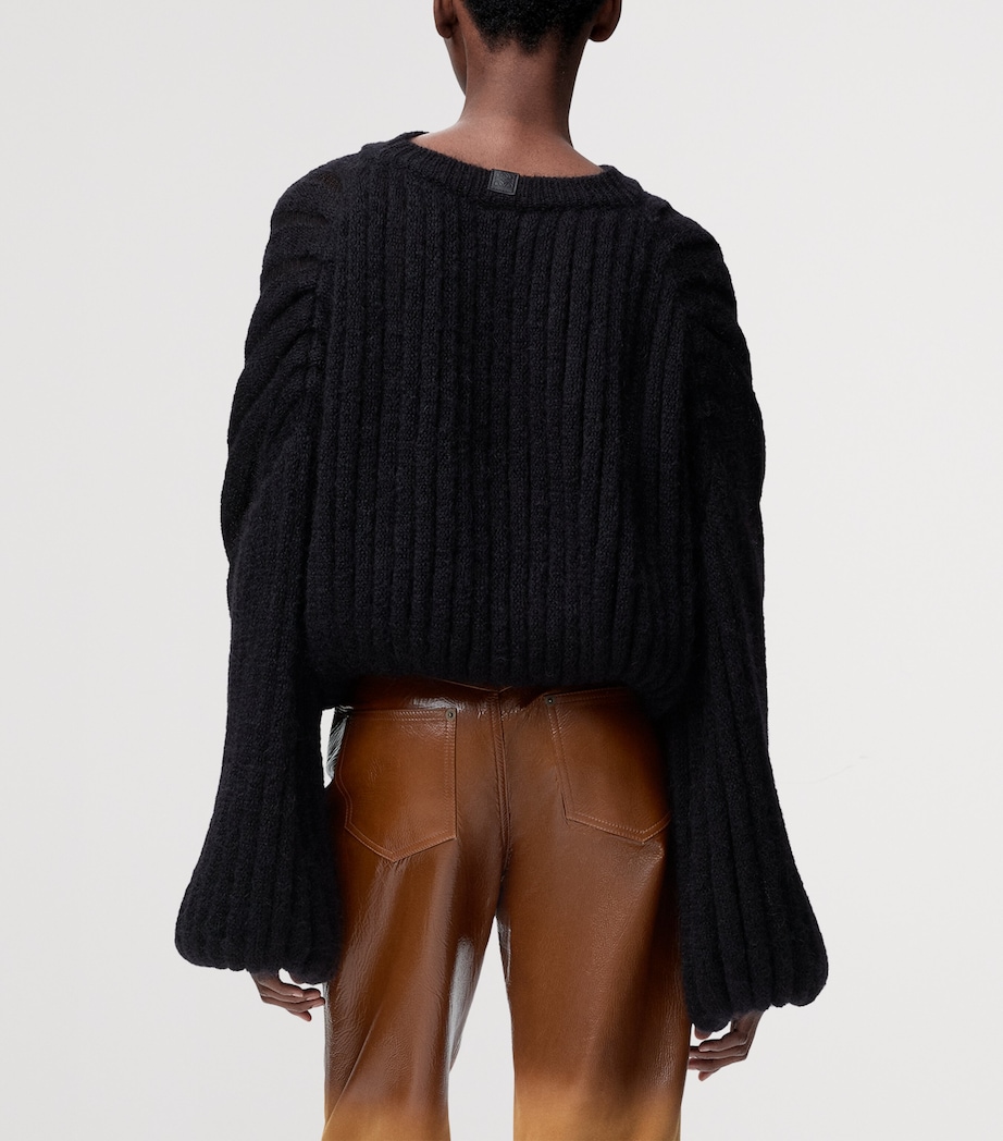Ribbed Balloon-Sleeve Sweater BLACK Image 4