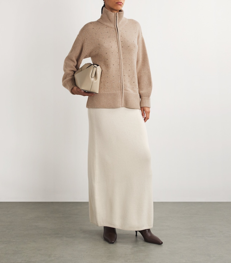 Cashmere Crystal-Embellished Bomber Jacket GOLDS MIDBROWN Image 2