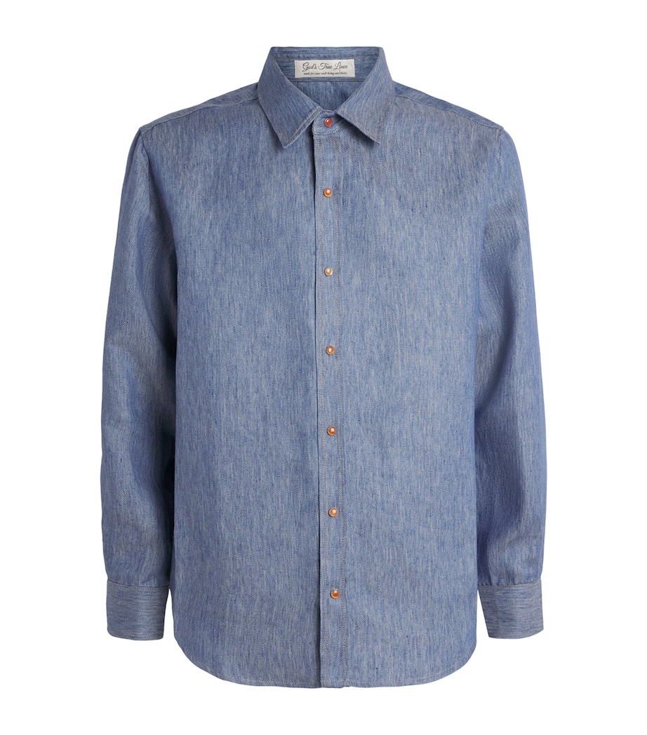GOD'S TRUE CASHMERE Mens Linen Denim Shirt Carnelian Image 1