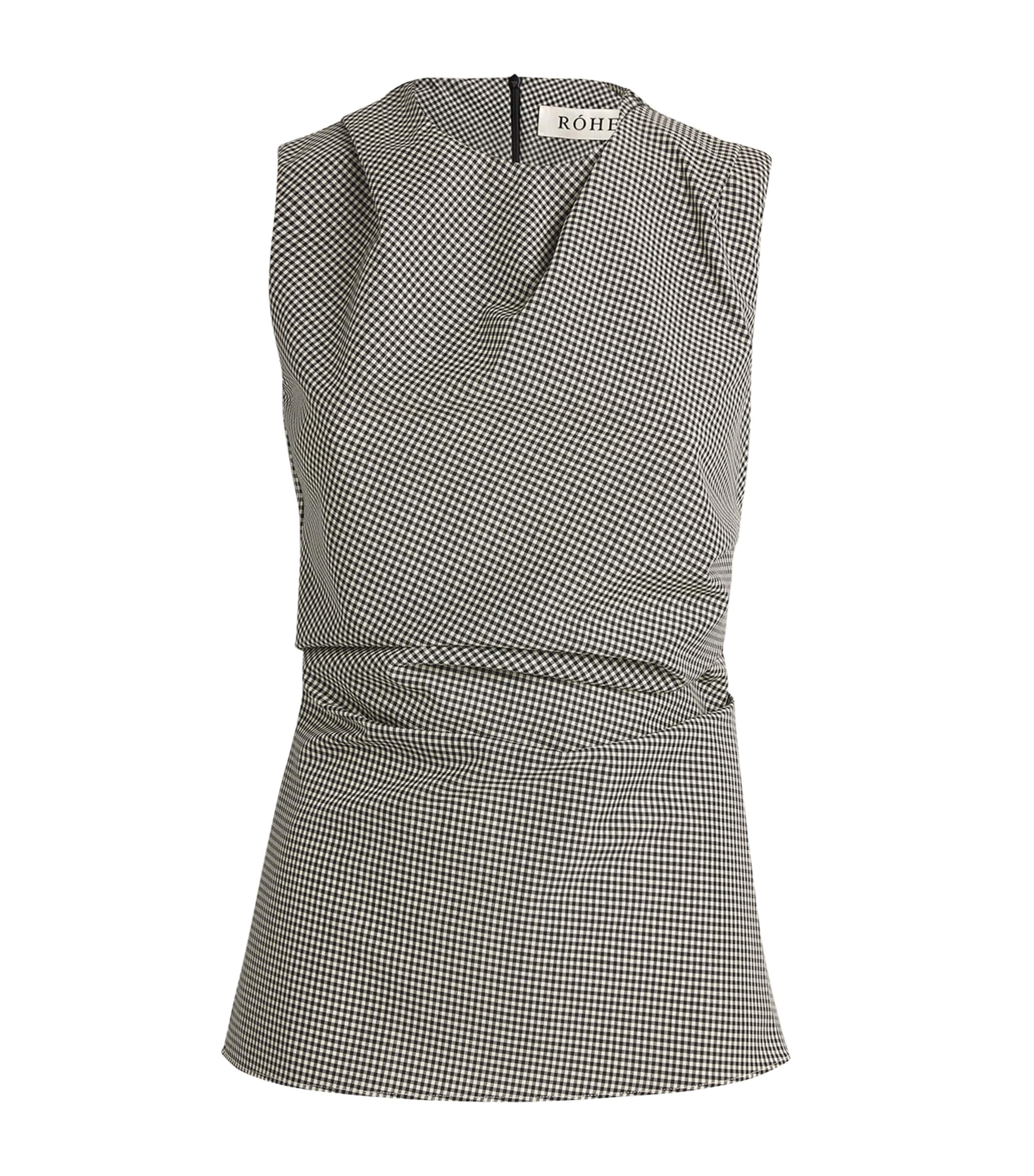 ROHE VIRGIN WOOL-BLEND GINGHAM TOP