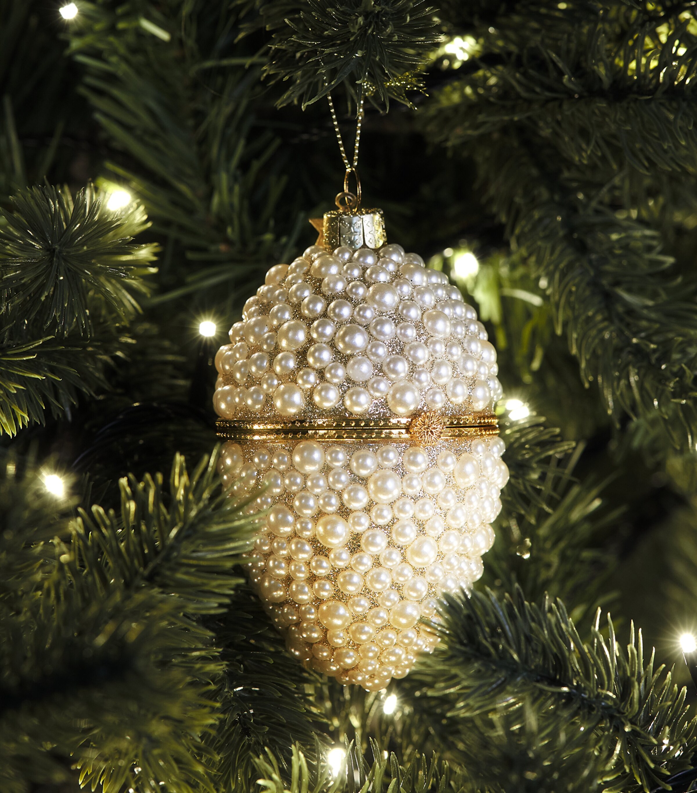 Harrods Faux Pearl-Encrusted Egg Bauble White Image 3