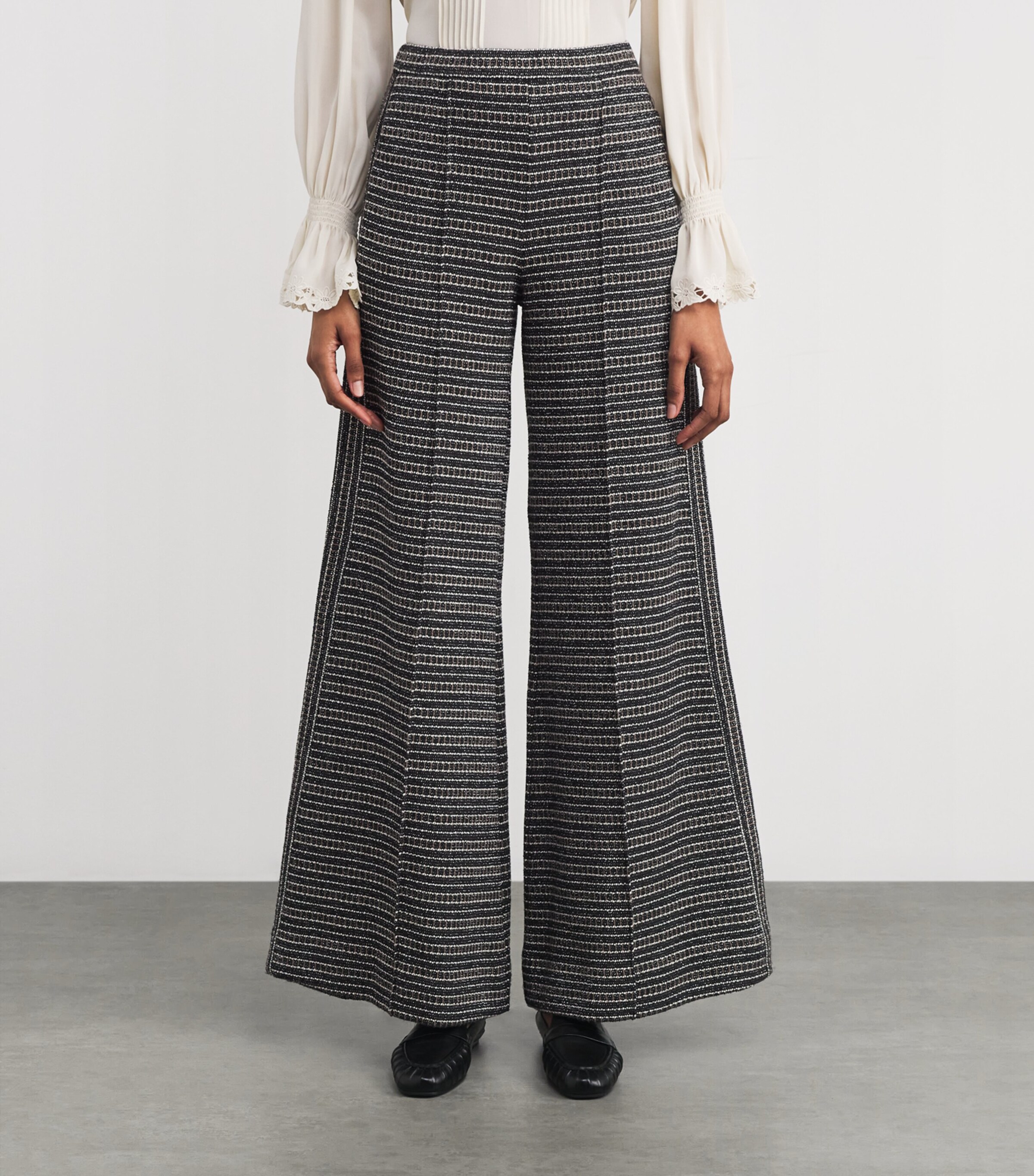 ME+EM Womens Tweed AM-PM Wide-Leg Trousers Black Multi Image 3