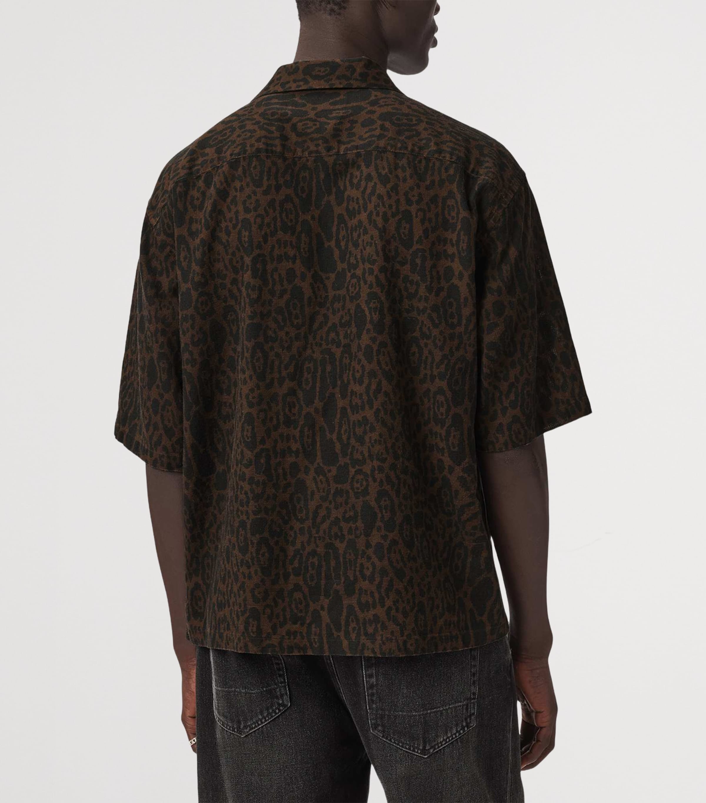 AllSaints Mens Organic Cotton-Linen Leopardo Shirt Hot Choc Brown Image 4
