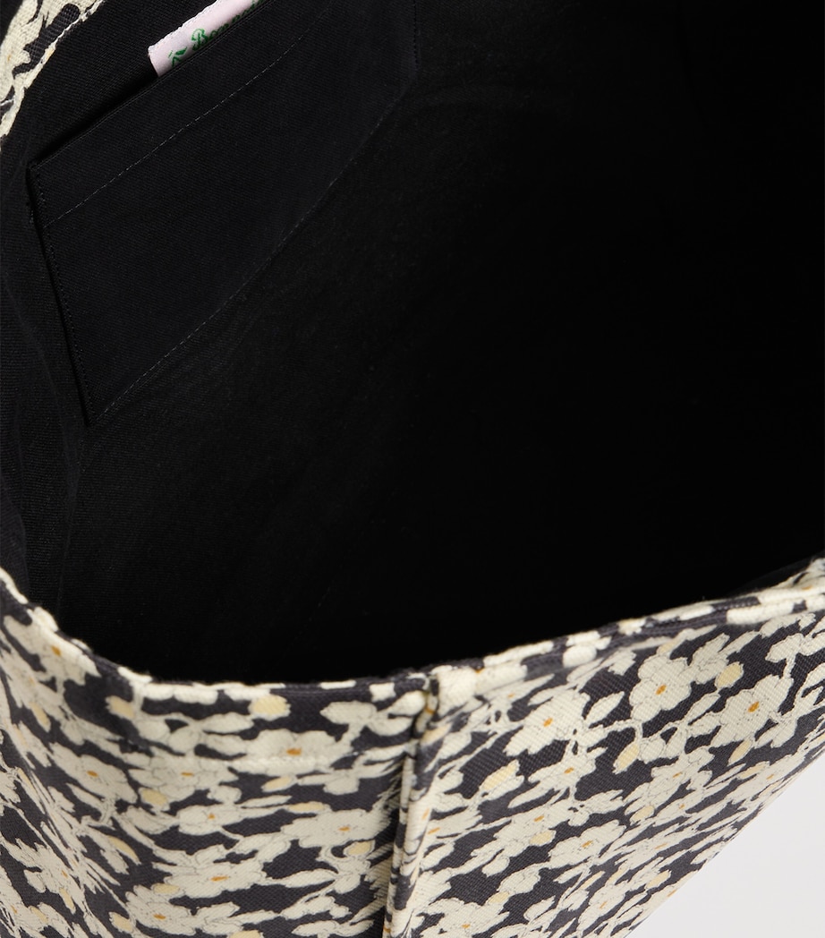 Cotton Floral Print Tote Bag FL NOIR Image 3