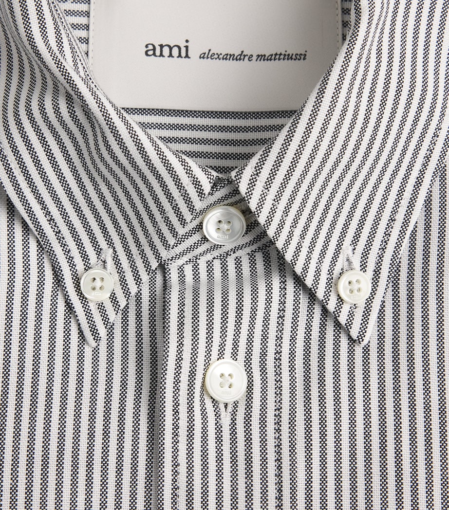 AMI Paris Mens Cotton Logo Button-Down Shirt Noir/blnc Nturel Image 6