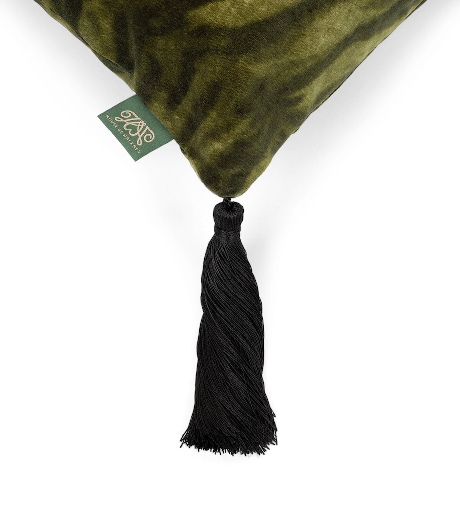 Velvet Caspian Tassel Cushion (45cm x 45cm) GREEN Image 2
