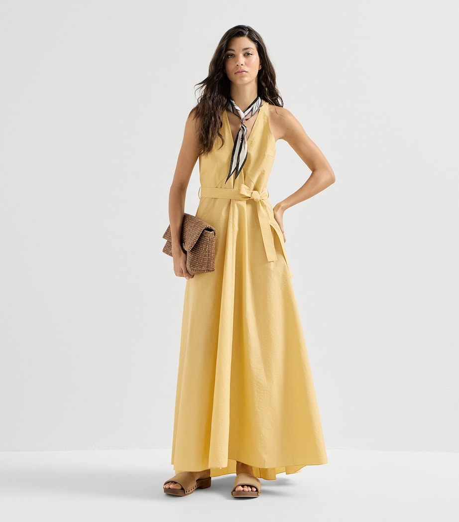 Brunello Cucinelli Womens Techno-Cotton Poplin Belted Maxi Dress Zabaione Image 3