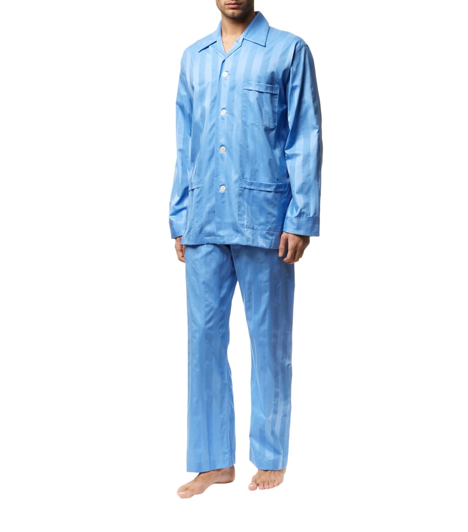 Lingfield Cotton Stripe Pyjama Set BLUE Image 2