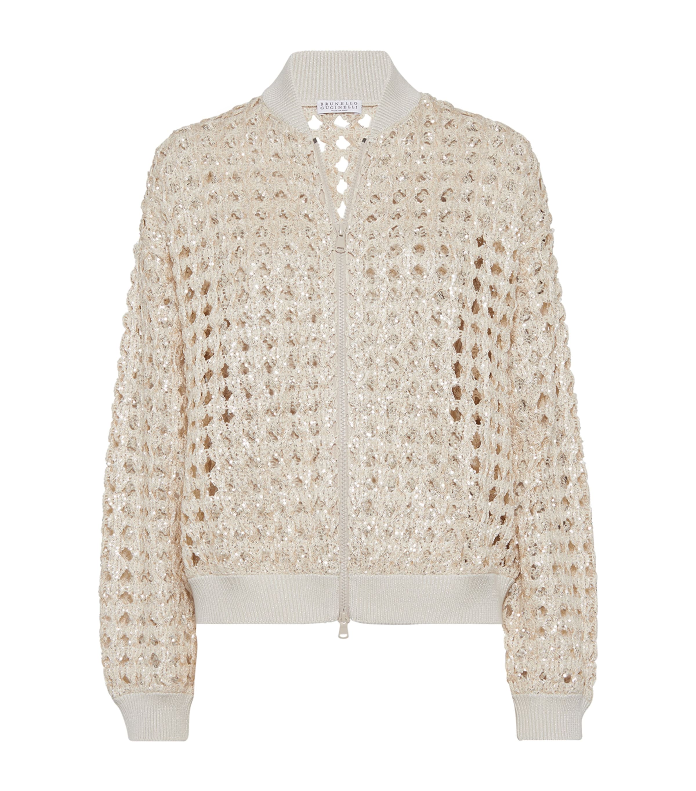 Brunello Cucinelli Crochet Zip-up Cardigan In White