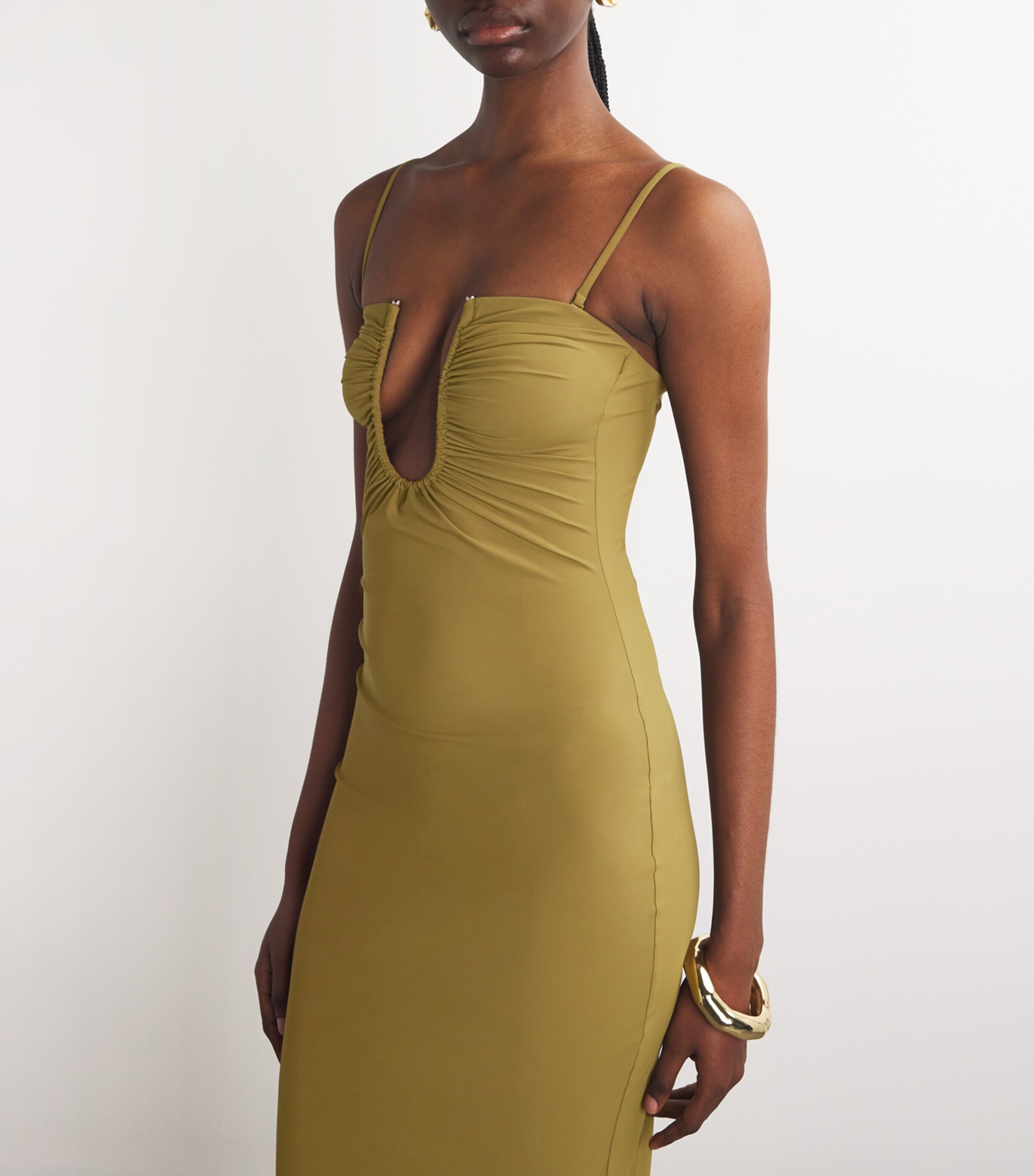 slim fit dress slacks Christopher Esber Contour Suede Belted Long Sleeve Gown in Size 8 main image 1