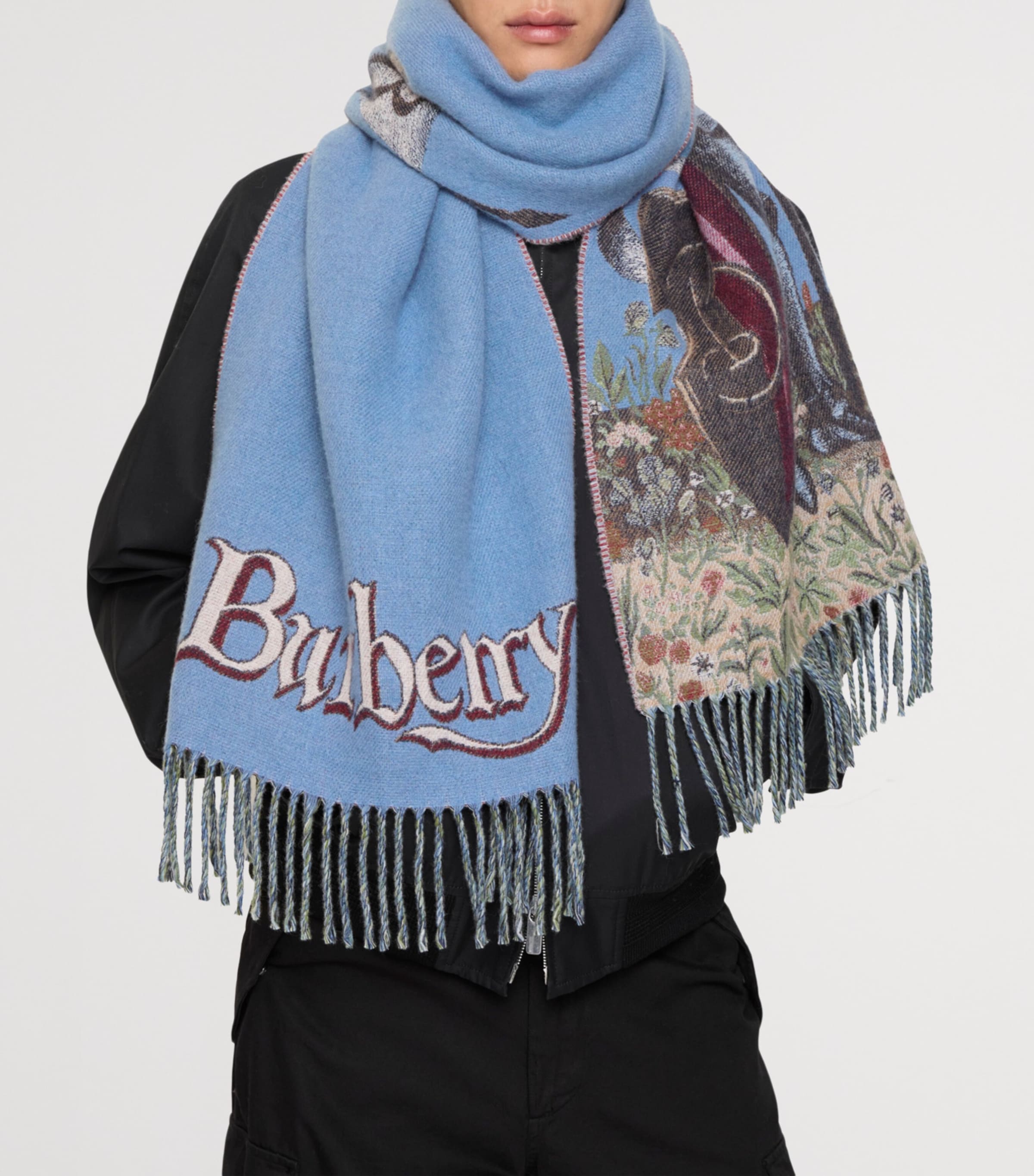 Burberry Cashmere Knight Portrait Scarf Armour Blue Image 2